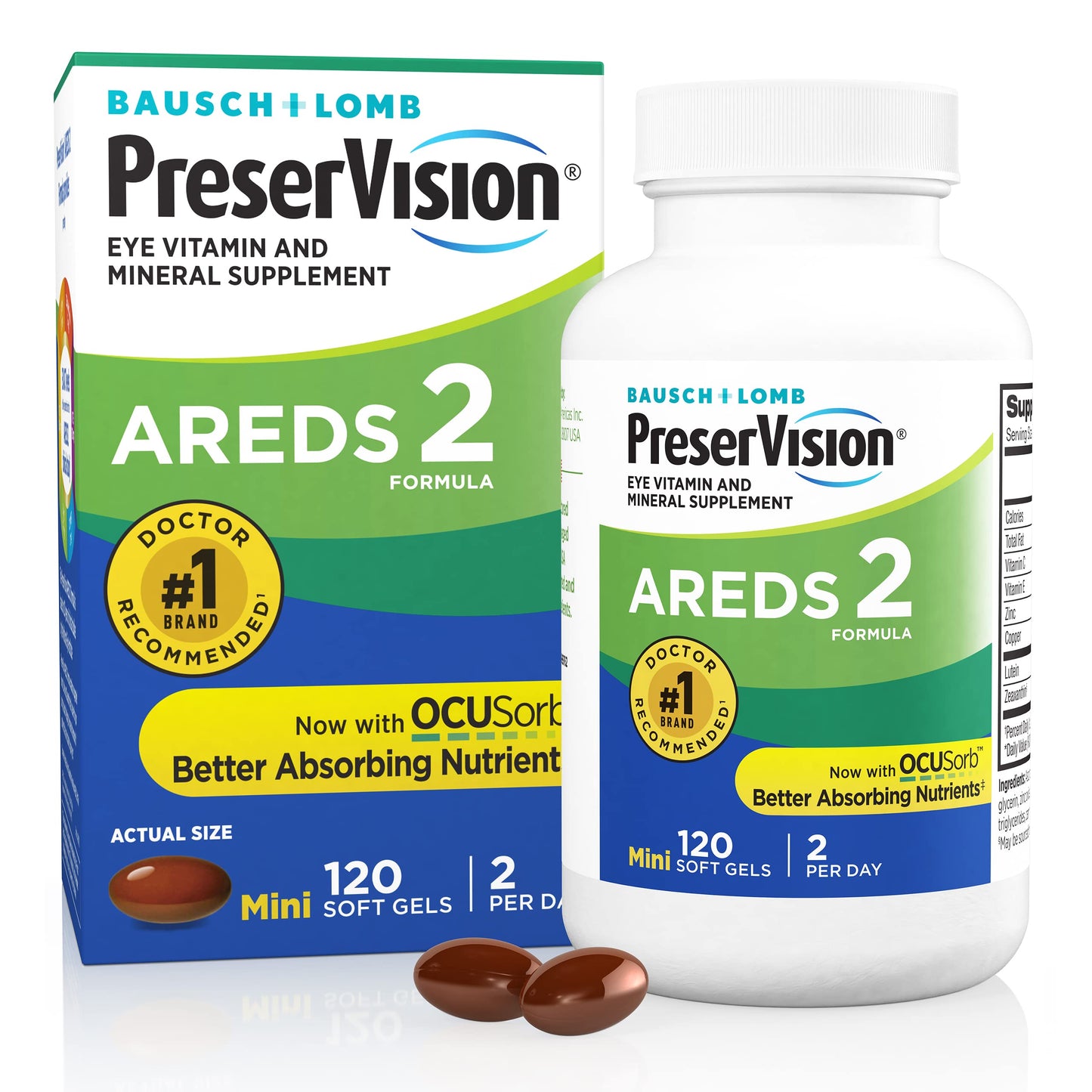 PreserVision AREDS 2 Eye Vitamins, Lutein and Zeaxanthin Supplement with Vitamin C, Vitamin E, Zinc, and Copper, 120 Softgels (Minigels)