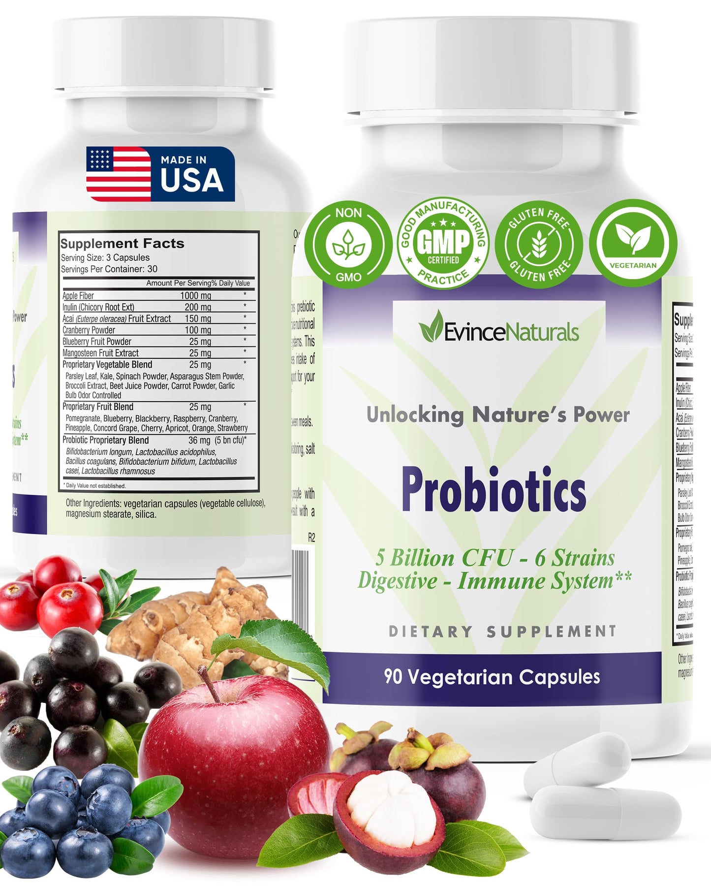 Probiotic and Prebiotic Supplement - 6 Strains of Intense Regenerative Probiotics for Men & Women 5 Billion CFU - Bowel, Inflammation, Immunity, & Digestive Support - Digestive Supplement, 90 Capsules