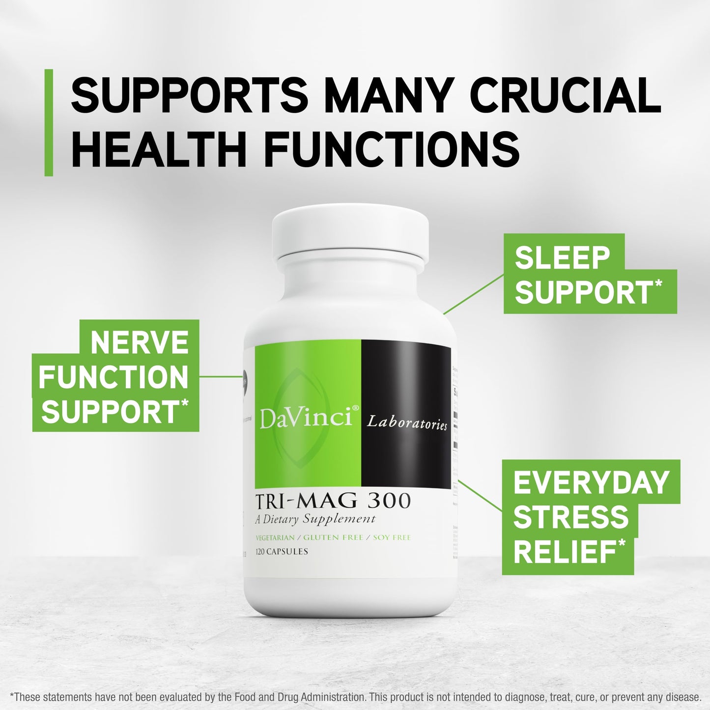 Pre-Order | Arrives in 5–10 Days – DaVinci Labs Tri-Mag 300 - Chelated Magnesium Supplement with Glycinate, Taurinate & Malate - Helps Support Adrenal Hormone Balance, Nutrient Absorption, Nerve Function & Bone Health* - 120 Capsules