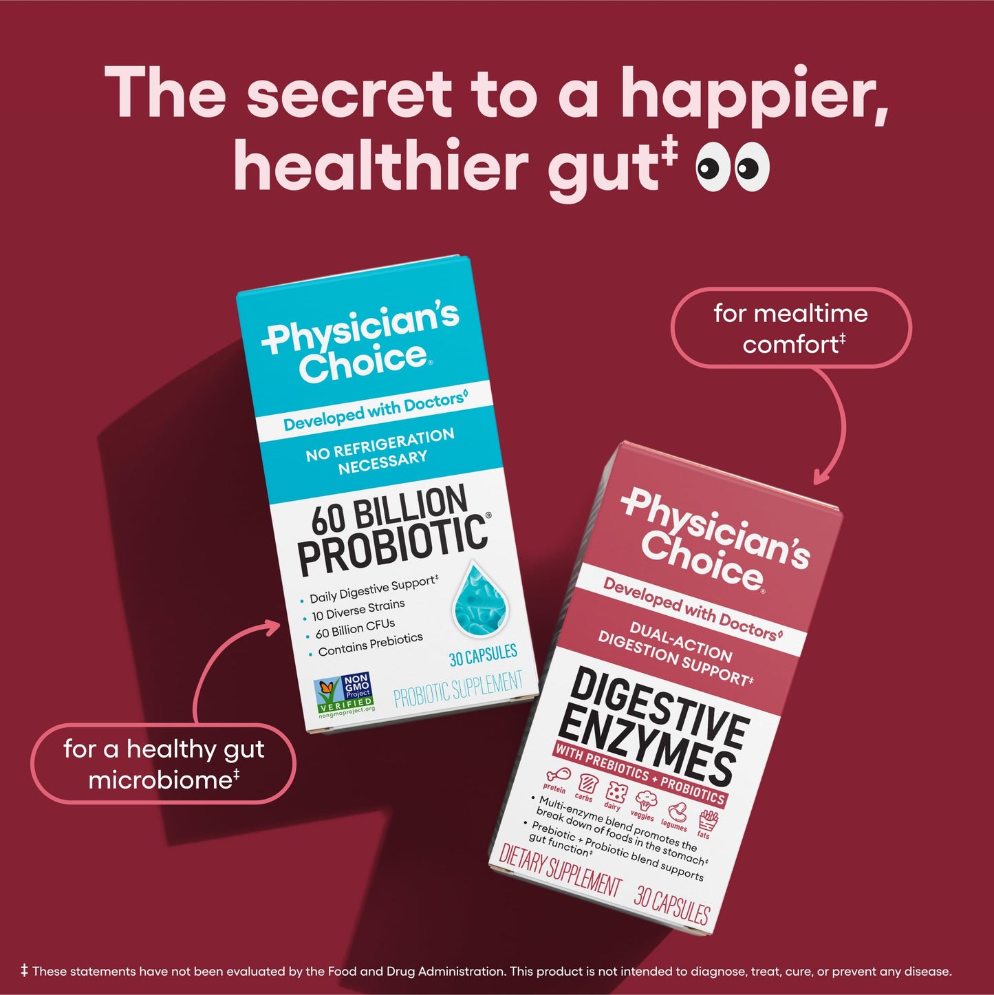 Physician's CHOICE Digestive Enzymes - Multi Enzymes, Organic Prebiotics & Probiotics for Digestive Health & Gut Health - Meal Time Discomfort Relief & Bloating - Dual Action Approach - 90 CT