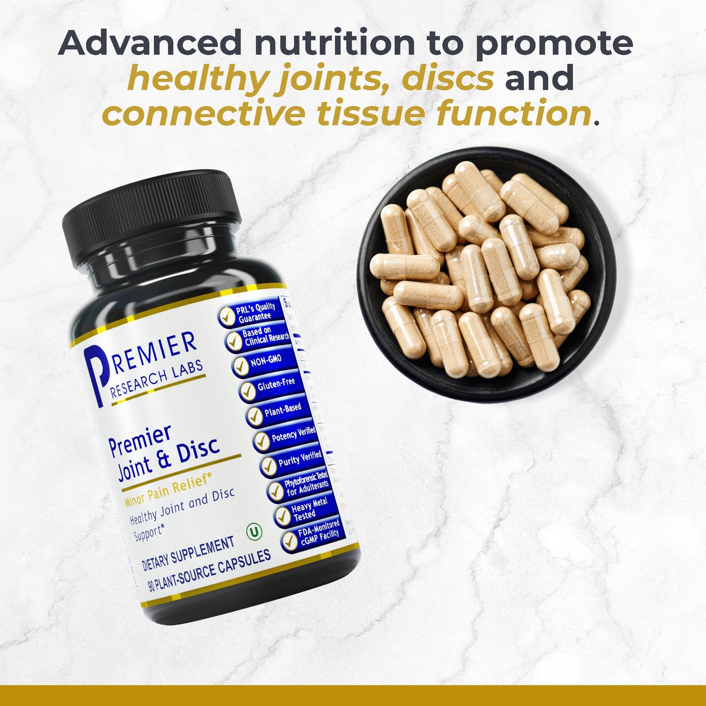Premier Research Labs Joint & Disc Support Supplement - for Men & Women, Glucosamine, Joint Mobility and Muscle Health, Cartilage Repair, Gluten Free, Plant-Sourced - 90 Capsules