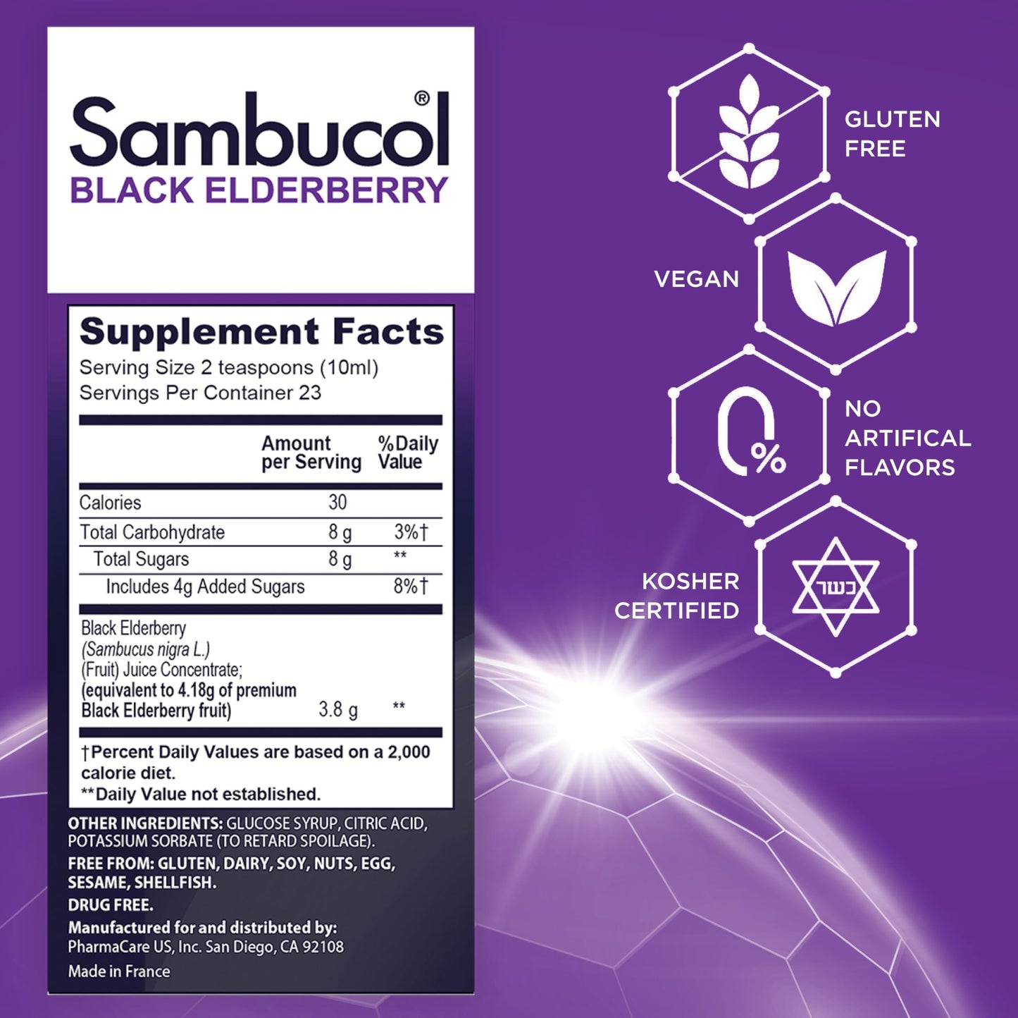 Sambucol Black Elderberry Syrup - Sambucus Elderberry Syrup, Black Elderberry Liquid, Immune Support for Kids and Adults, High Antioxidants, Gluten Free - Original Formula, 4 Fl Oz, 2-Pack