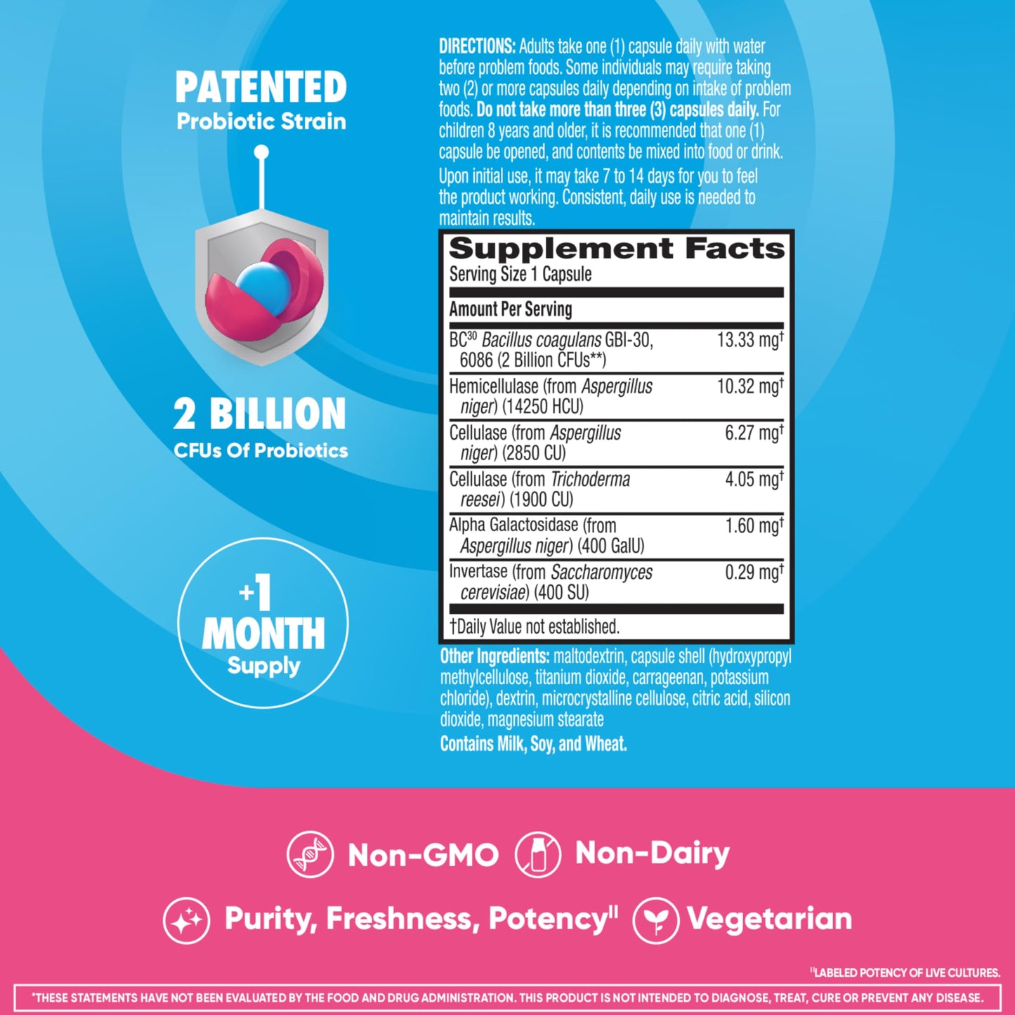 Digestive Enzyme and Probiotic Capsule- Digestive Advantage 32 Capsules, Survives 100x Better than regular 50 billion CFU, Breaks down food, helps prevent gas