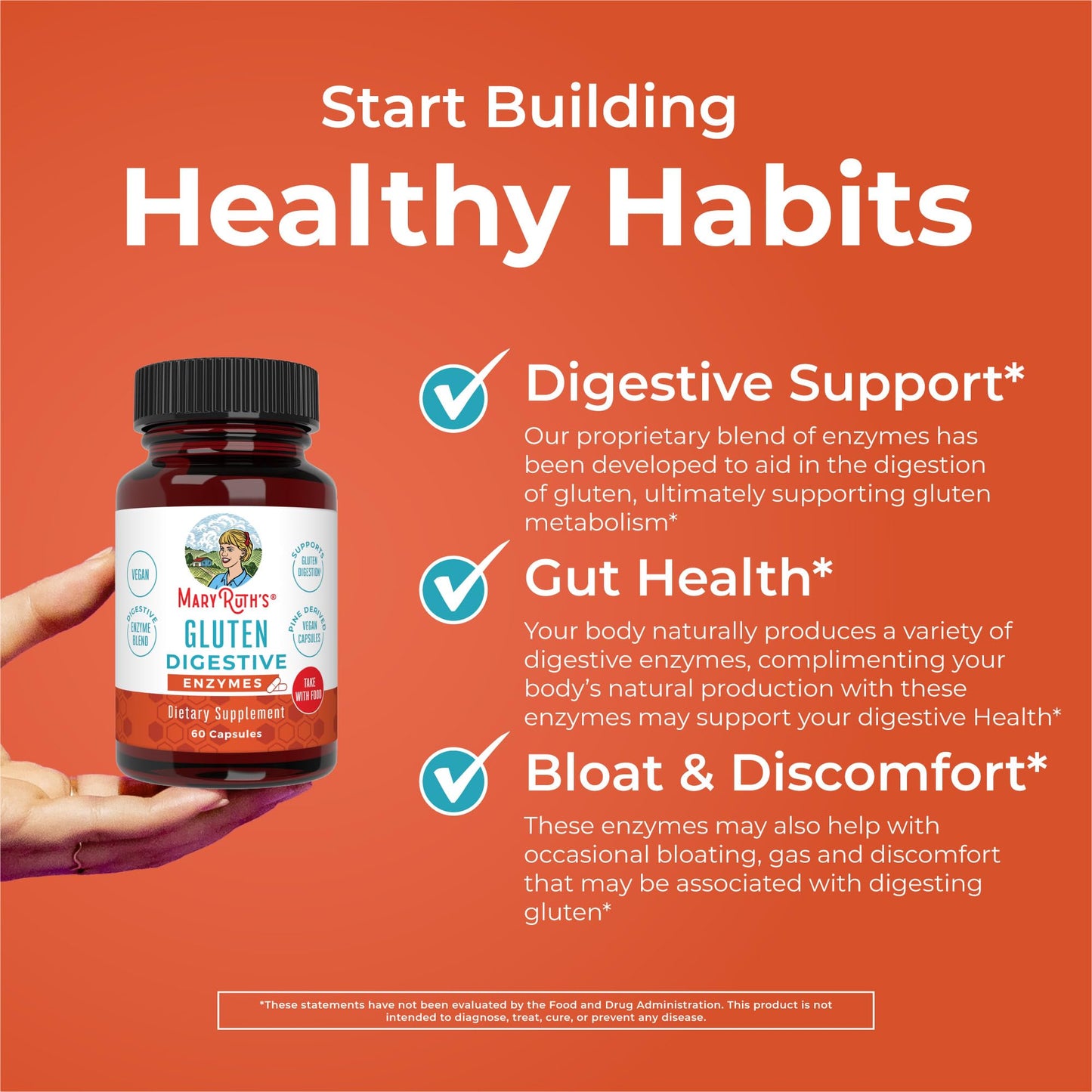 MaryRuth Organics Gluten Enzymes Capsules | Enzyme Supplement for Gut Health Support | Gluten Digestion | & Nutrient Absorption | Vegan | Gluten Free | 60 Count
