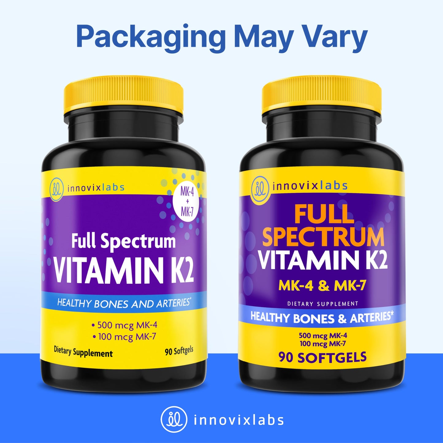 InnovixLabs Full Spectrum Vitamin K2-90 Softgels with 600 mcg of Trans Form MK7 and MK4 - Supports General Health and Bone Strength - Soy and Gluten Free K2 Vitamin Supplement
