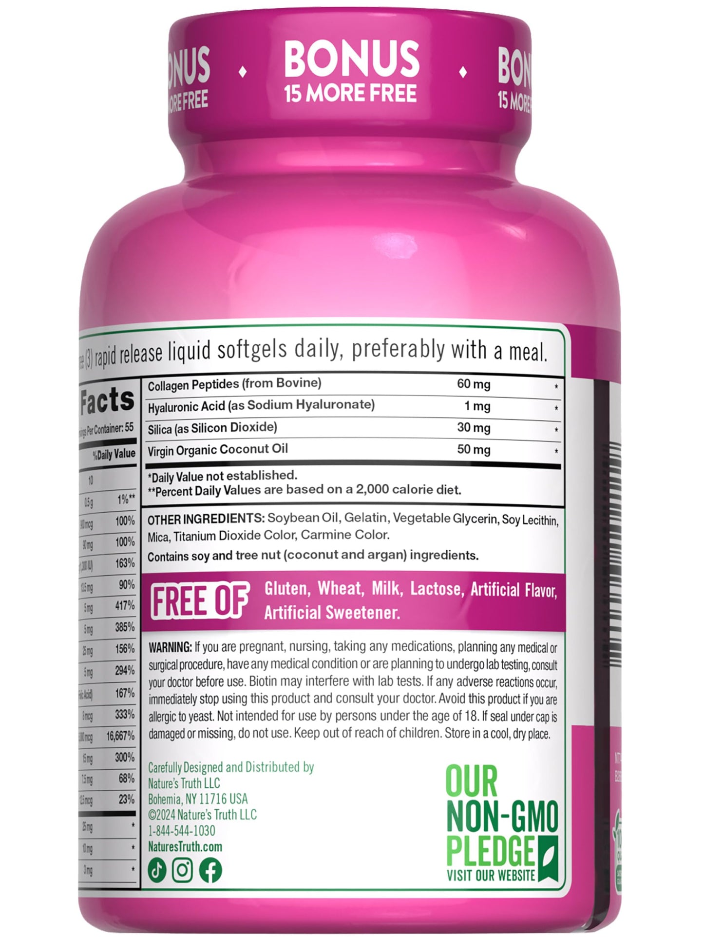 Nature's Truth Hair, Skin & Nails Vitamin | 5000 mcg Biotin | 165 Softgels | with Collagen | Non-GMO & Gluten Free Supplement
