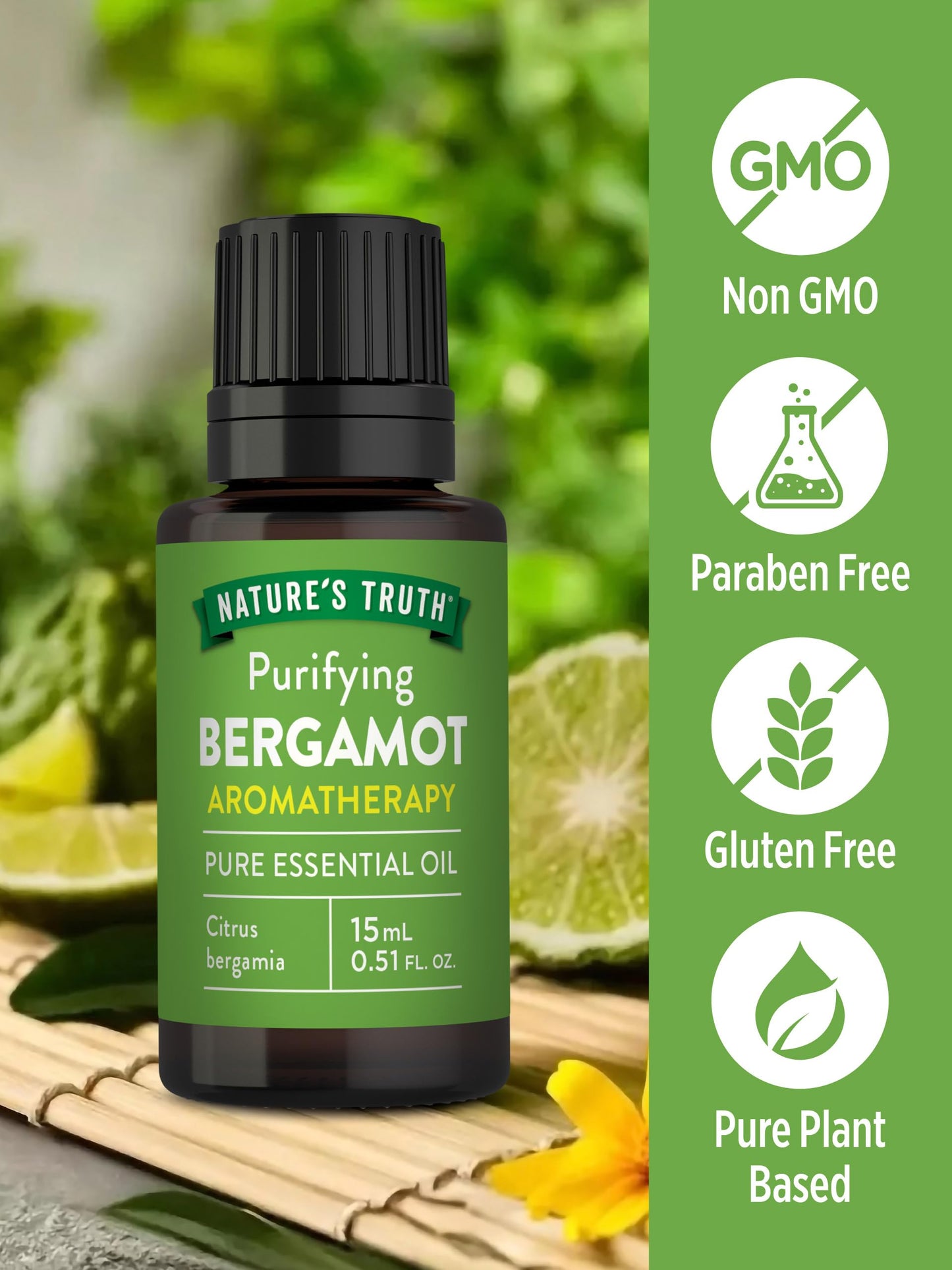 Nature's Truth Bergamot Essential Oil | 15 mL | for Diffuser, Aromatherapy, Massage, and Bath | Pure Plant Based, Non-GMO & Gluten Free