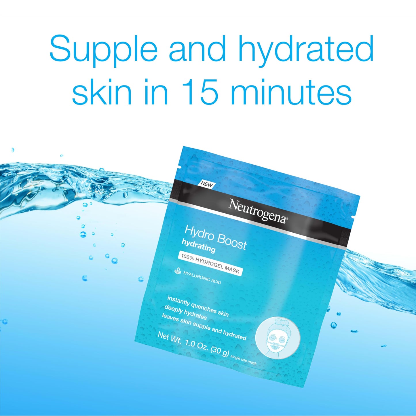 Neutrogena Hydro Boost Moisturizing & Hydrating 100% Hydrogel Sheet Mask, Face Mask for Dry Skin with Hyaluronic Acid, Gentle & Non-Comedogenic, 1 oz, 12 Pack