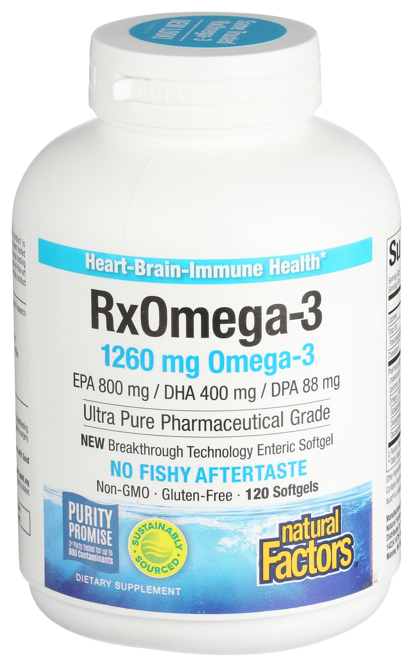 Natural Factors RxOmega-3, Natural Support for Heart Health with DHA and EPA, Daily Dietary Supplement, 120 Softgels