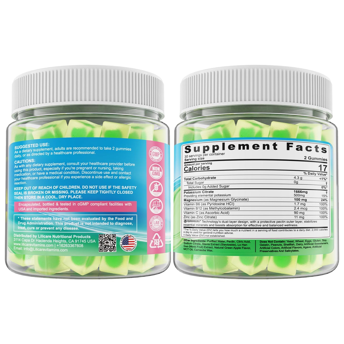 Potassium Citrate Gummies 1666mg for Adults - Potassium Supplement, Magnesium Glycinate, Zinc, B6, B12 & C â Electrolyte Gummies for Energy, Recovery & Leg Cramps, Vegan 60 Cts