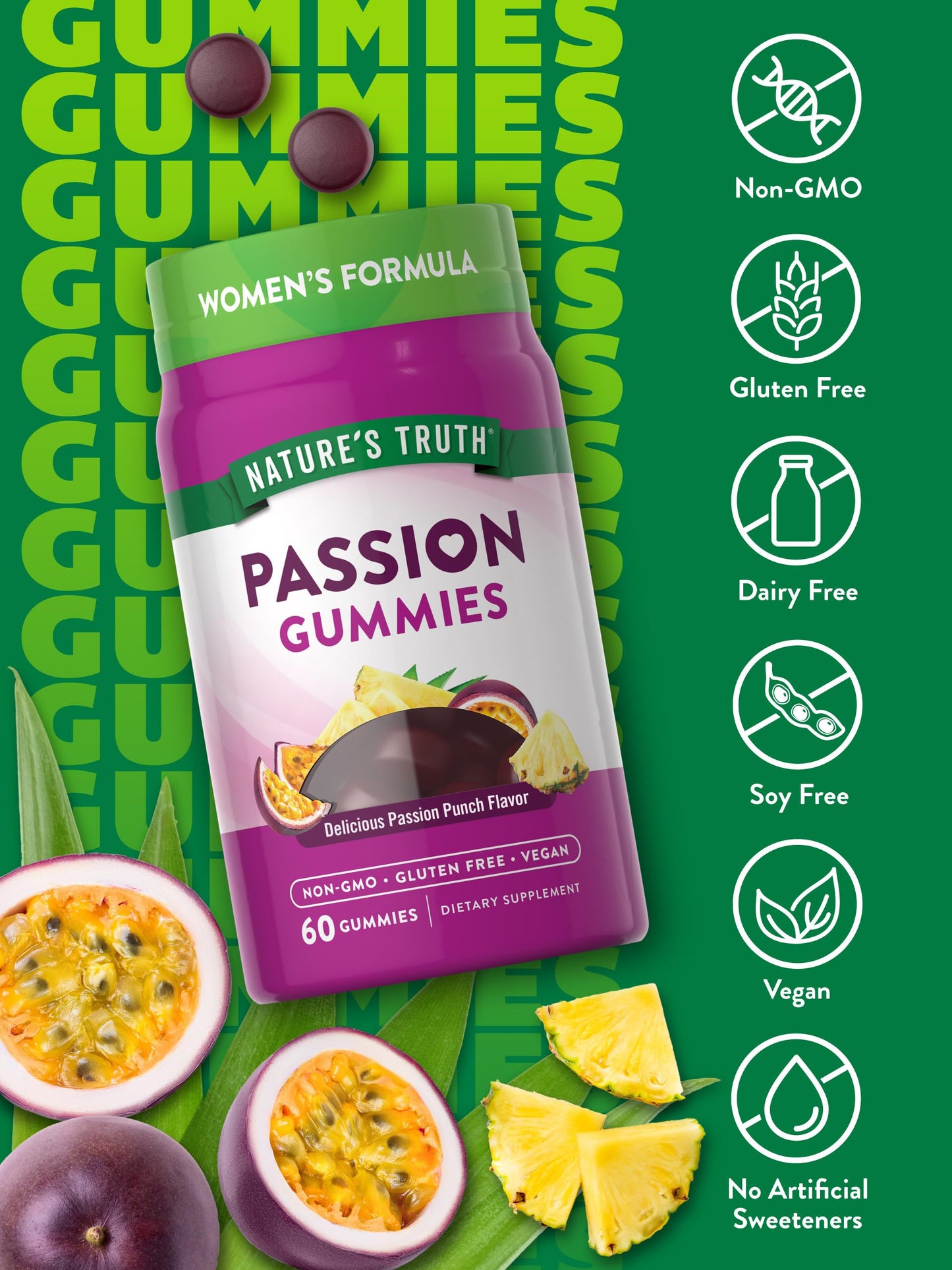 Nature's Truth Passion Gummies | Horny Goat Weed with Maca for Women | 60 Count | Passion Punch Flavor | Vegan, Non-GMO & Gluten Free