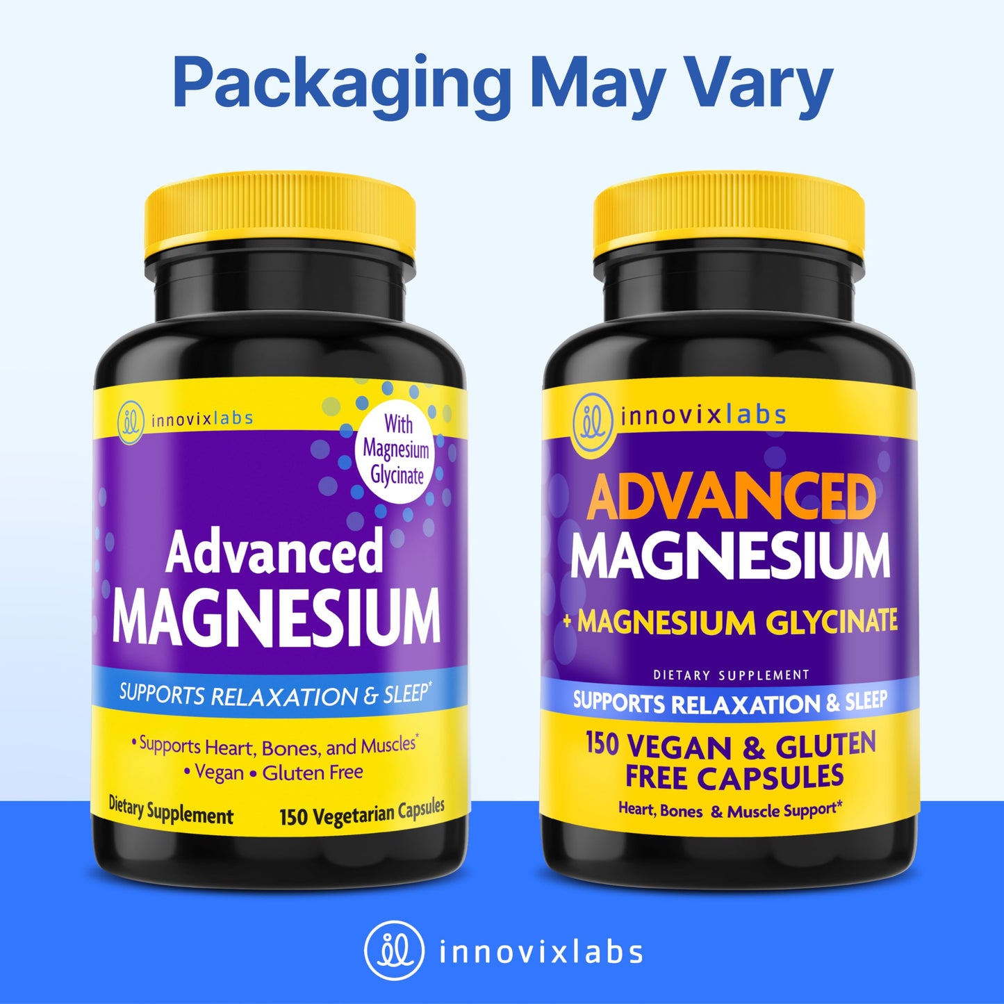 InnovixLabs Advanced Magnesium Capsules - 150 Ct, 210 mg - Chelated Magnesium Glycinate and Malate, High Absorption, Promotes Relaxation, Bones, Muscle Health, Vegan Magnesium Malate Sleep Supplement
