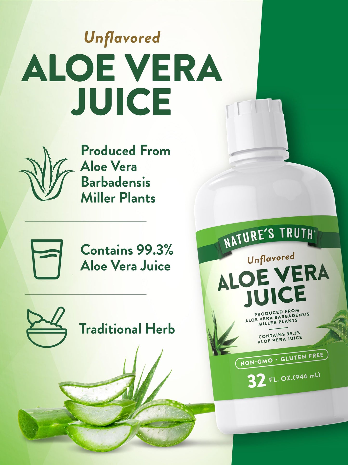 Nature's Truth Aloe Vera Juice | 32 fl oz | Unflavored and Gluten Free Drink