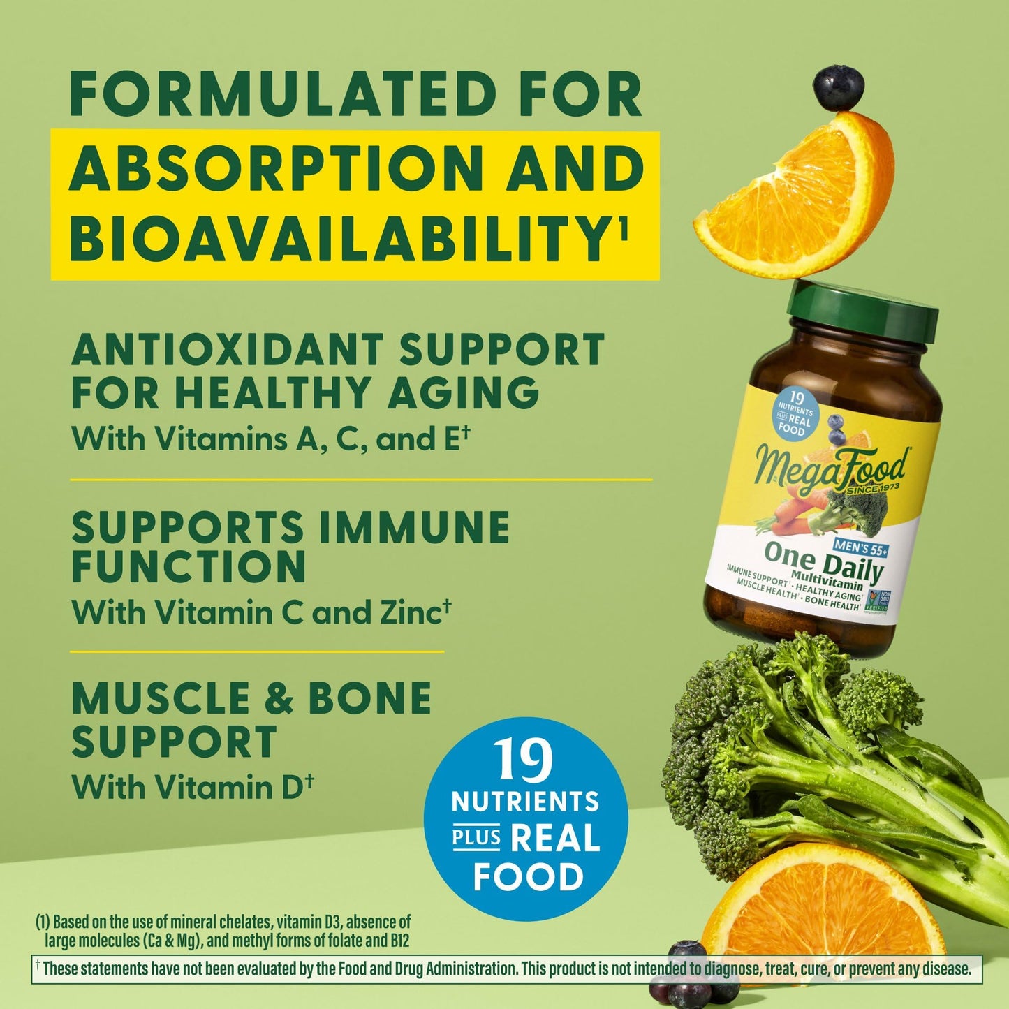 MegaFood Men's 55+ One Daily - Multivitamin for Men with Vitamin B12, C, D & Zinc - Optimal Aging & Immune Support Supplement - Vegetarian - Made Without 9 Food Allergens - 90 Tabs