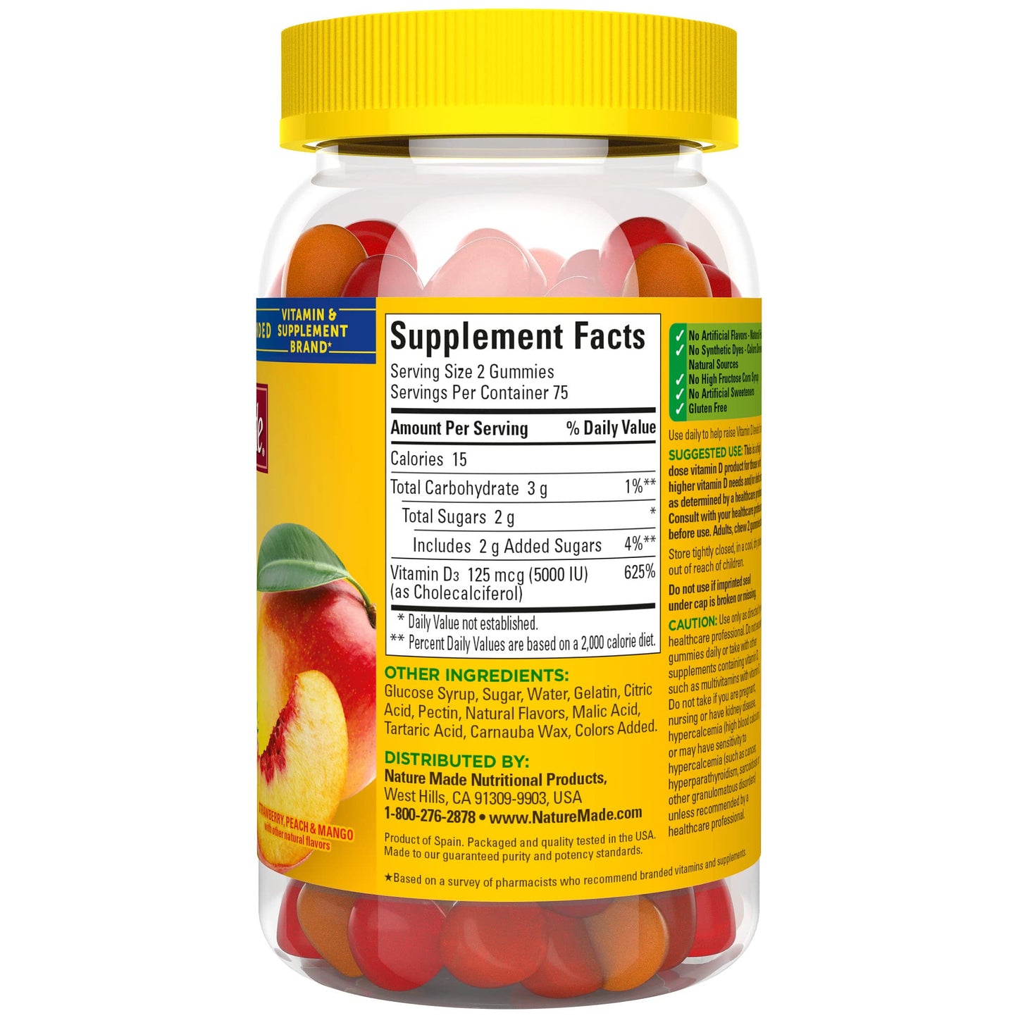Nature Made Extra Strength Vitamin D3 5000 IU (125 mcg) per Serving, Dietary Supplement for Bone, Teeth, Muscle and Immune Health Support, 150 Gummies, 75 Day Supply (Pack of 2)