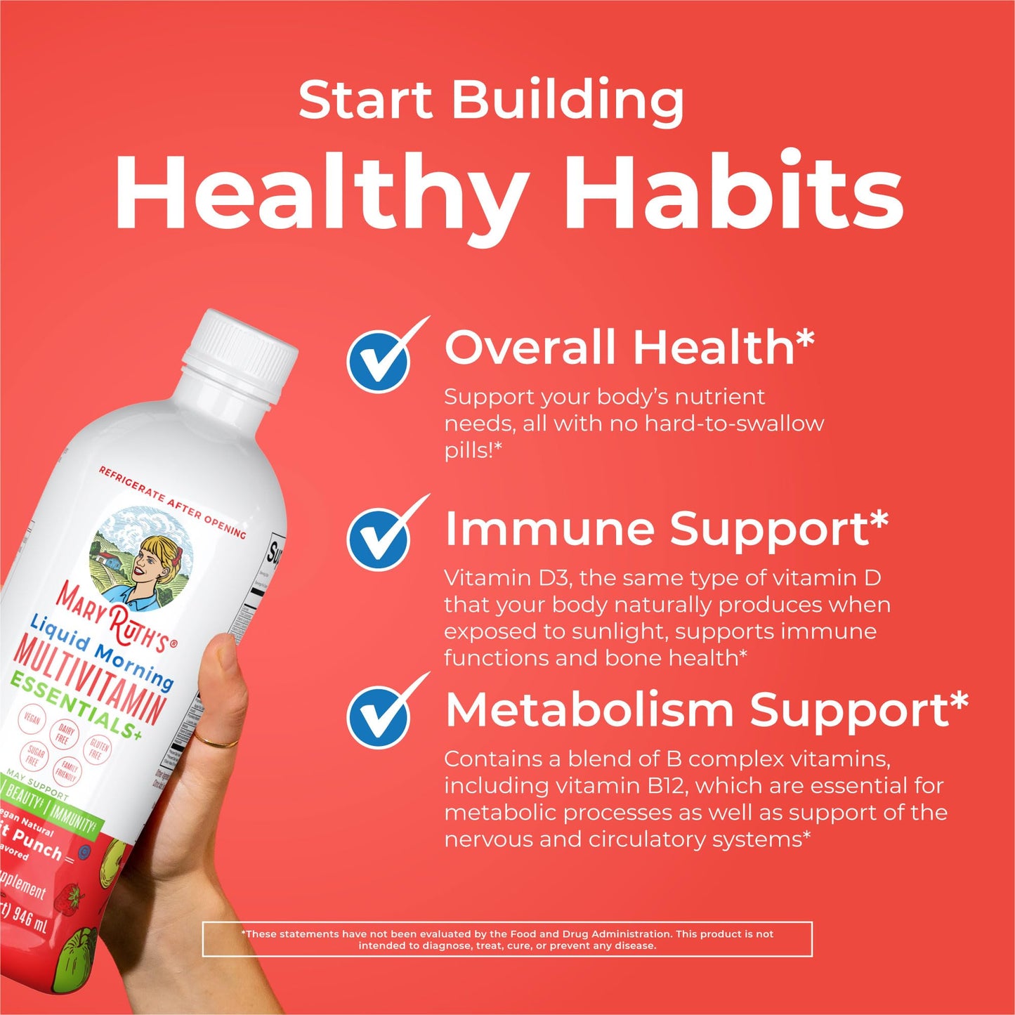 MaryRuth's Liquid Morning Multivitamin (Fruit Punch) & Liquid Nighttime Multimineral (Cranberry) | Clean Label Project Verified® | Vegan Vitamins for Energy, Bedtime, & Overall Health