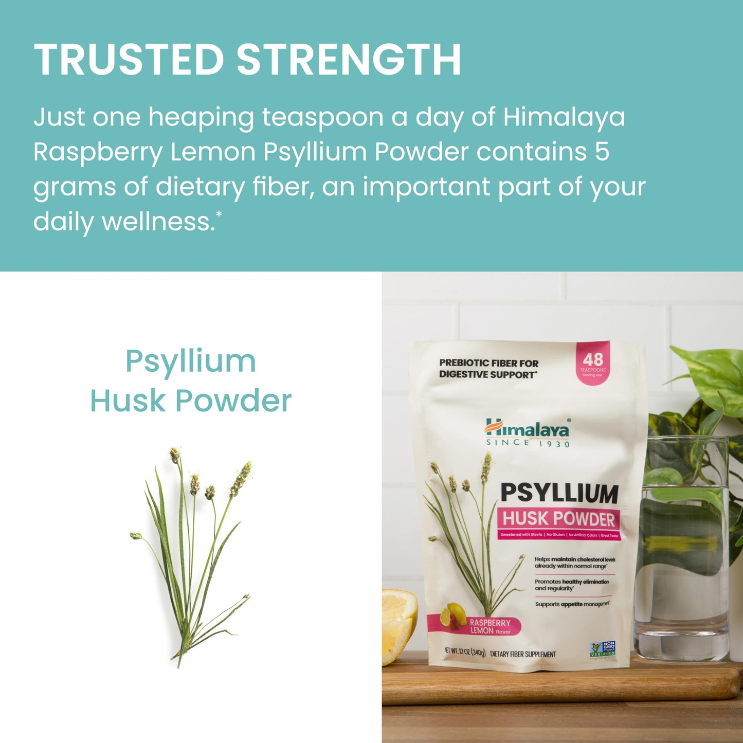 Himalaya Raspberry Lemon Psyllium Husk Powder, Daily Fiber Supplement for Digestive Health & Regularity, Sugar-Free, Gluten-Free, Vegan, No Artificial Colors, Easy-to-Mix, 12 oz (340 g)