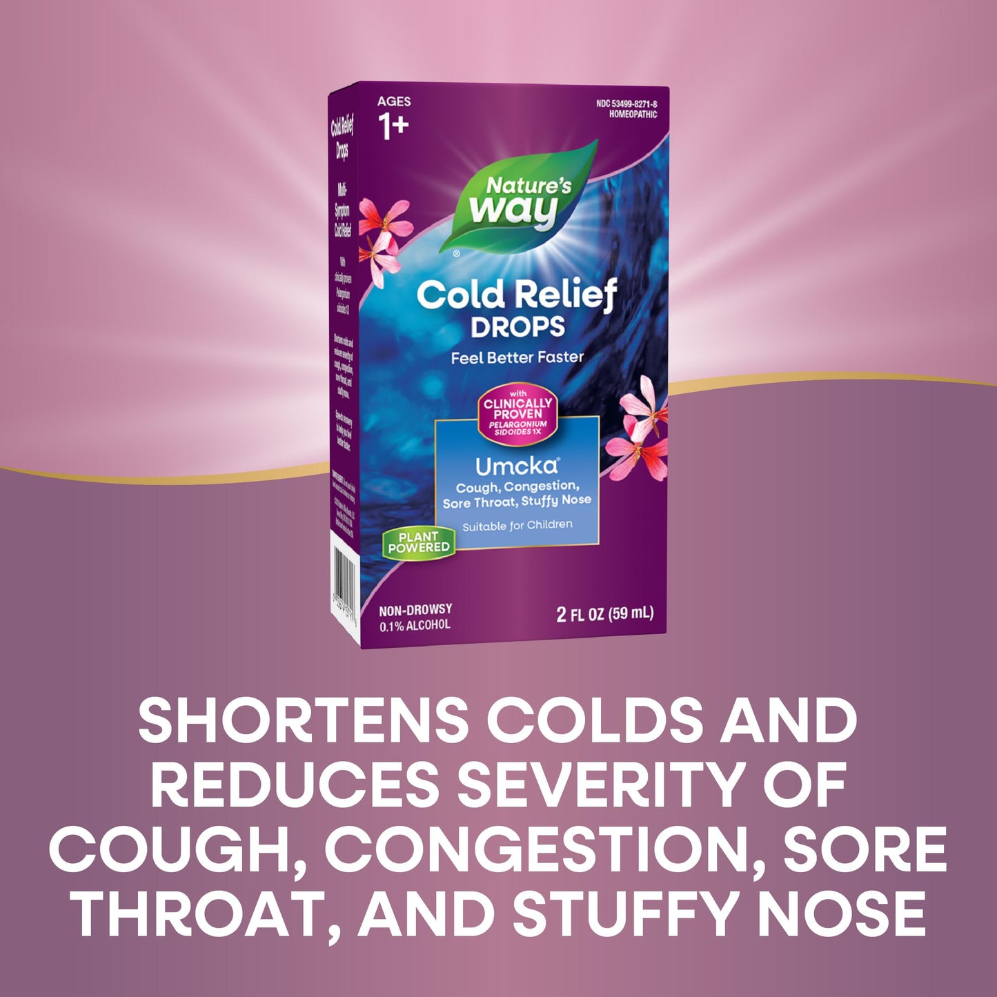 Nature's Way Umcka ColdCare Homeopathic, Shortens Colds, Sore Throat, Cough, and Congestion, Phenylephrine Free, Non-Drowsy, Cherry Flavored, 2 Fl. Oz Drops