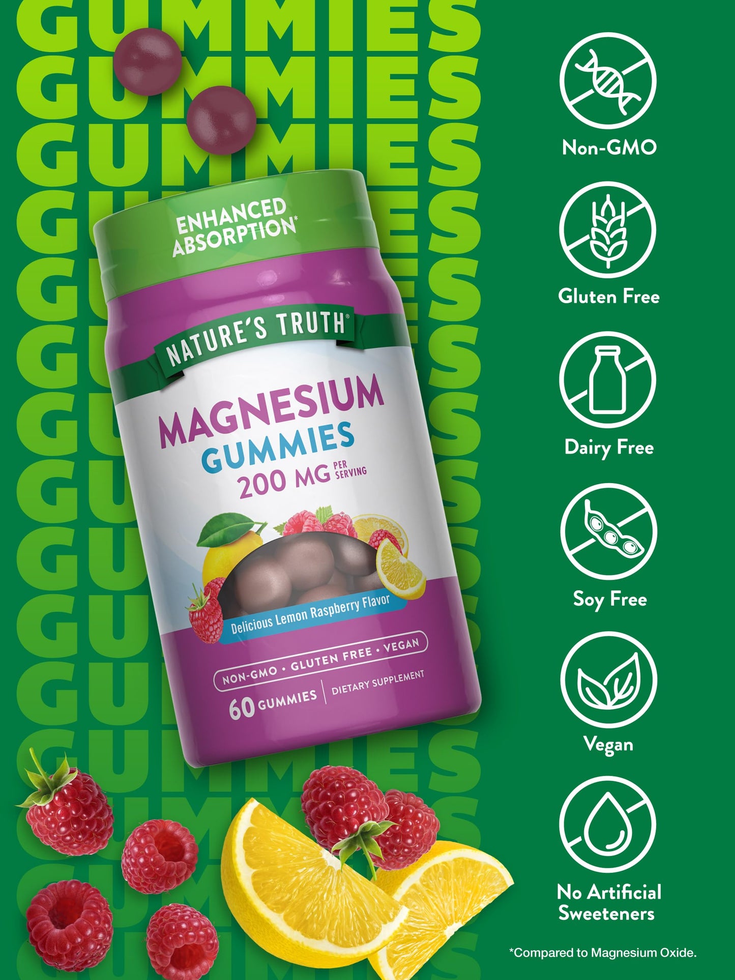 Nature's Truth Magnesium Gummies for Adults | 200mg | 60 Count | Vegan, Non-GMO & Gluten Free Supplement | Enhanced Absorption Magnesium Citrate