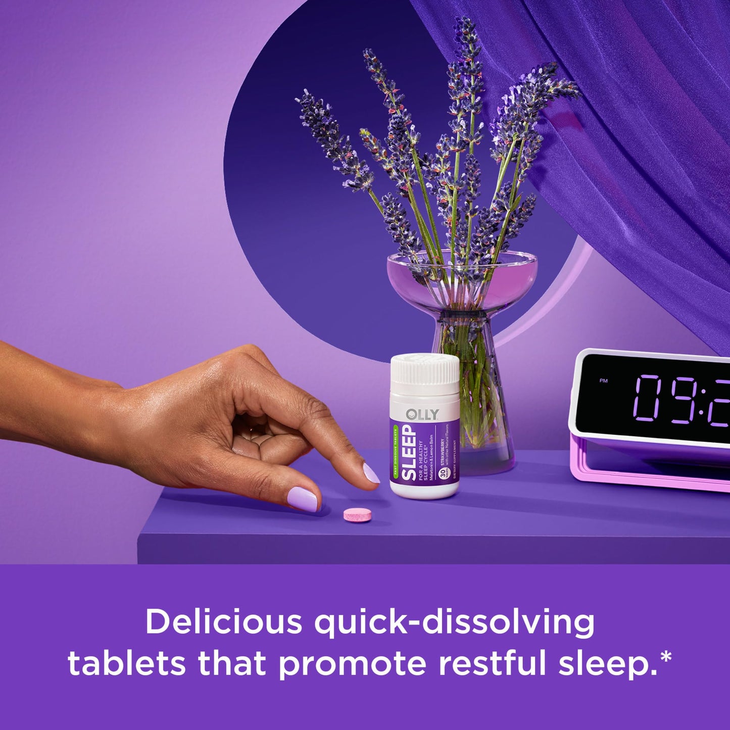 OLLY Sleep Fast Dissolves, 3mg Melatonin, Lemon Balm, Strawberry Flavor, 30 Day Supply - 30 Count