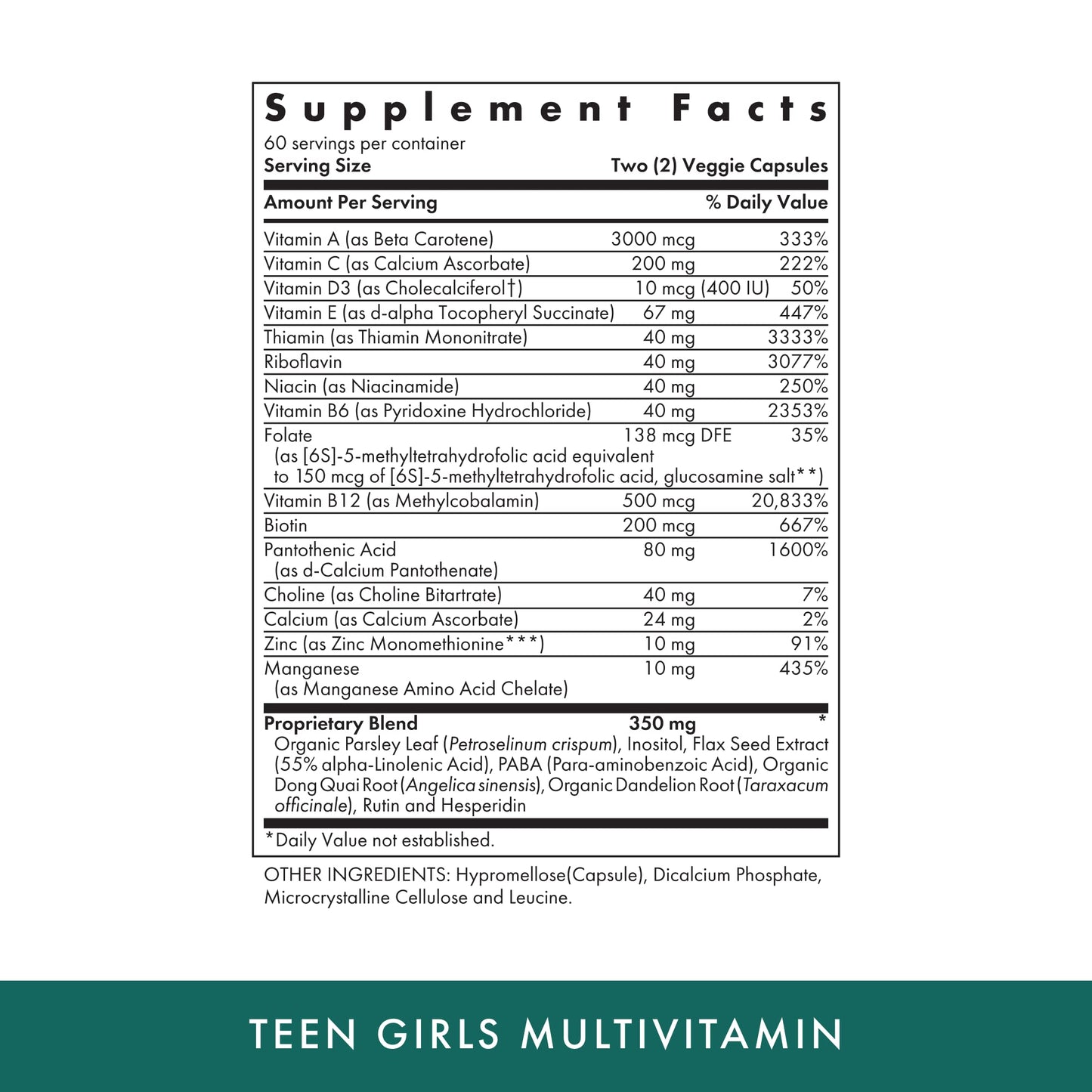 MICHAEL'S Health Naturopathic Programs Teen Girls Multivitamin - 120 Vegetarian Capsules - Nutrients for Healthy Growth & Development - Kosher - 60 Servings