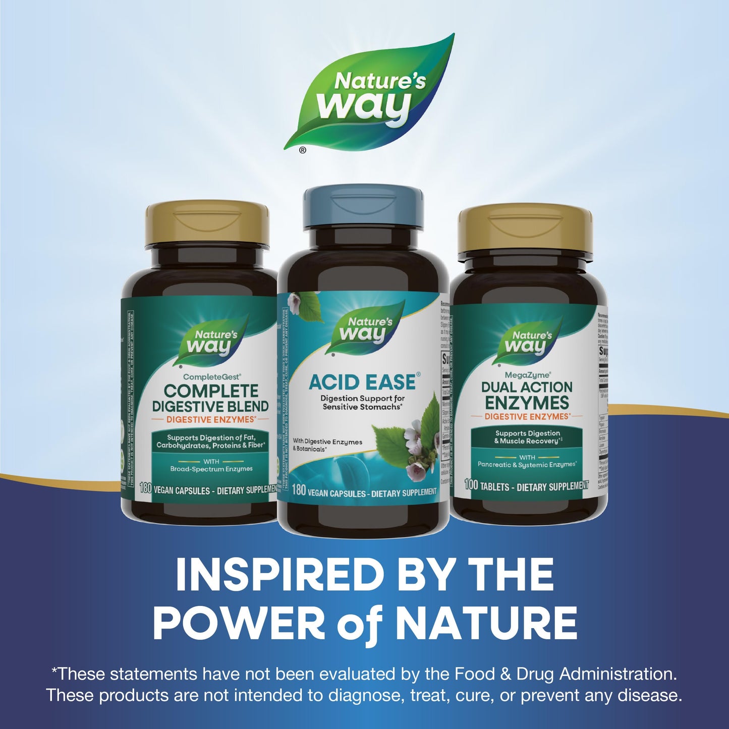 Nature's Way Acid-Ease Digestion Formula, Digestive Support Supplement for Sensitive Stomachs*, 180 Vegan Capsules