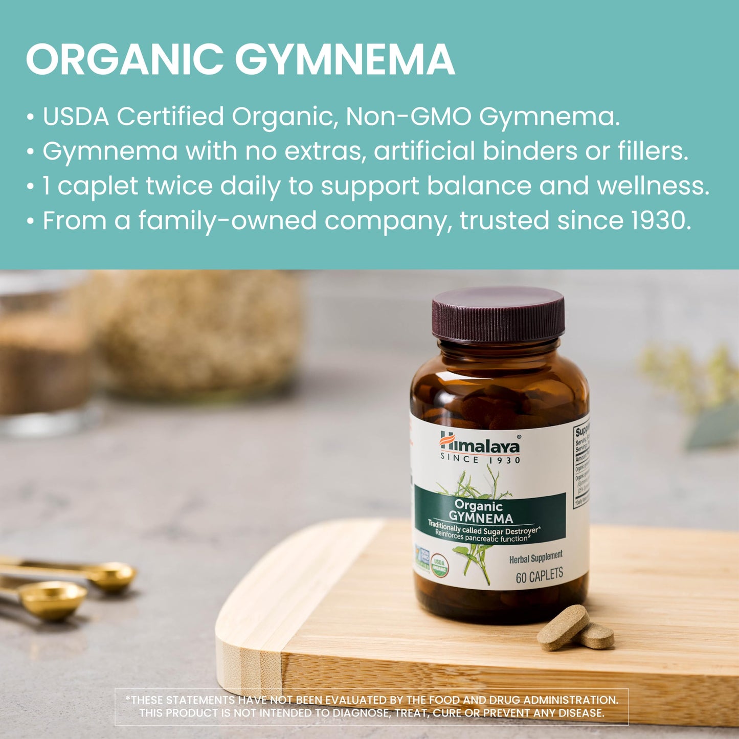 Himalaya Organic Gymnema Sylvestre Herbal Supplement USDA Certified Organic, Non-GMO, 700 mg, 60 Plant-Based Caplets