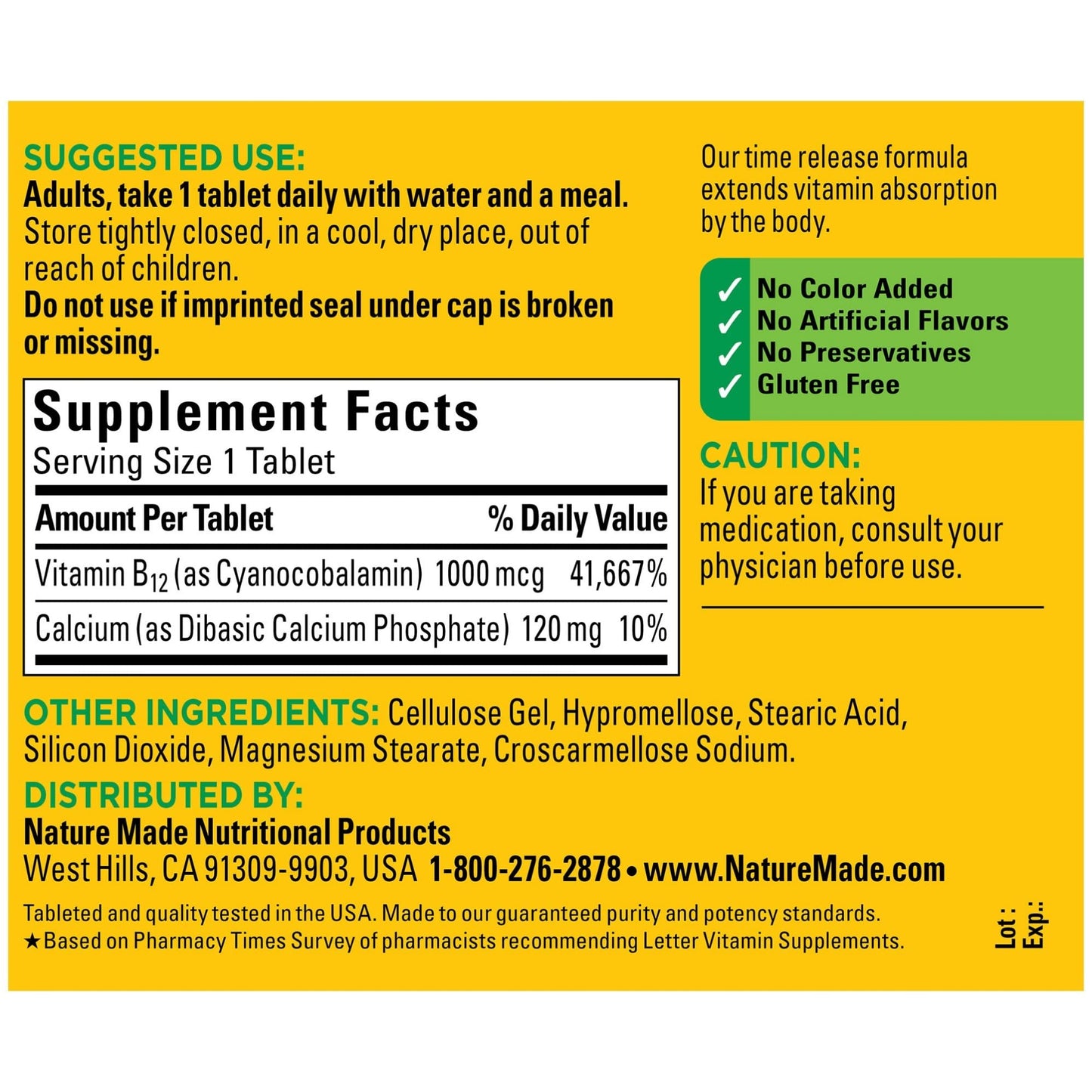 Nature Made Vitamin B12 1000 mcg, Energy Supplement For Cellular Energy Support, 160 Time Release Tablets, 160 Day Supply (Pack of 2)