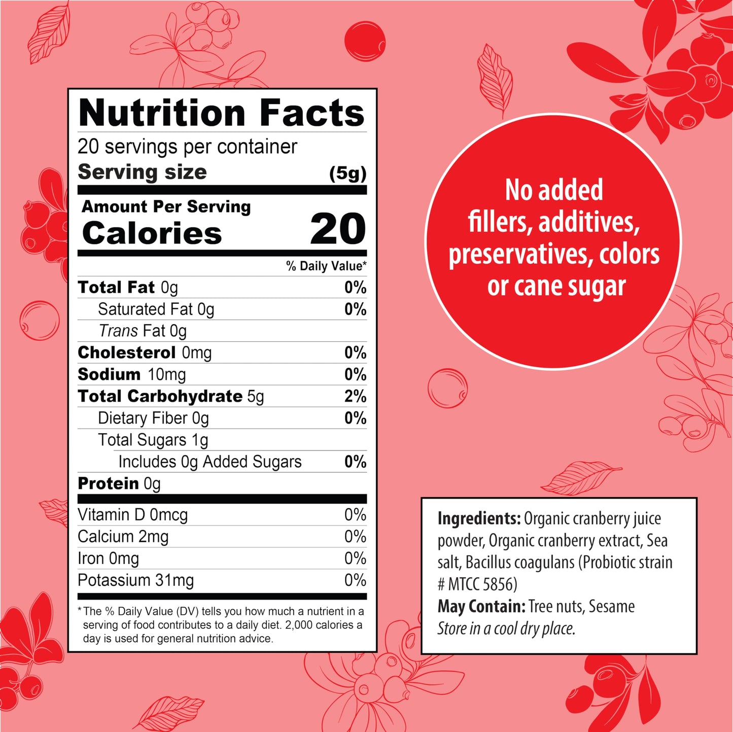 Organic Traditions Daily Cranberry + Cranberry Juice Powder from 100% Organic Cranberries, No Added Sugar, Cranberry Powder Supplement, 3.5oz (100g) Bag