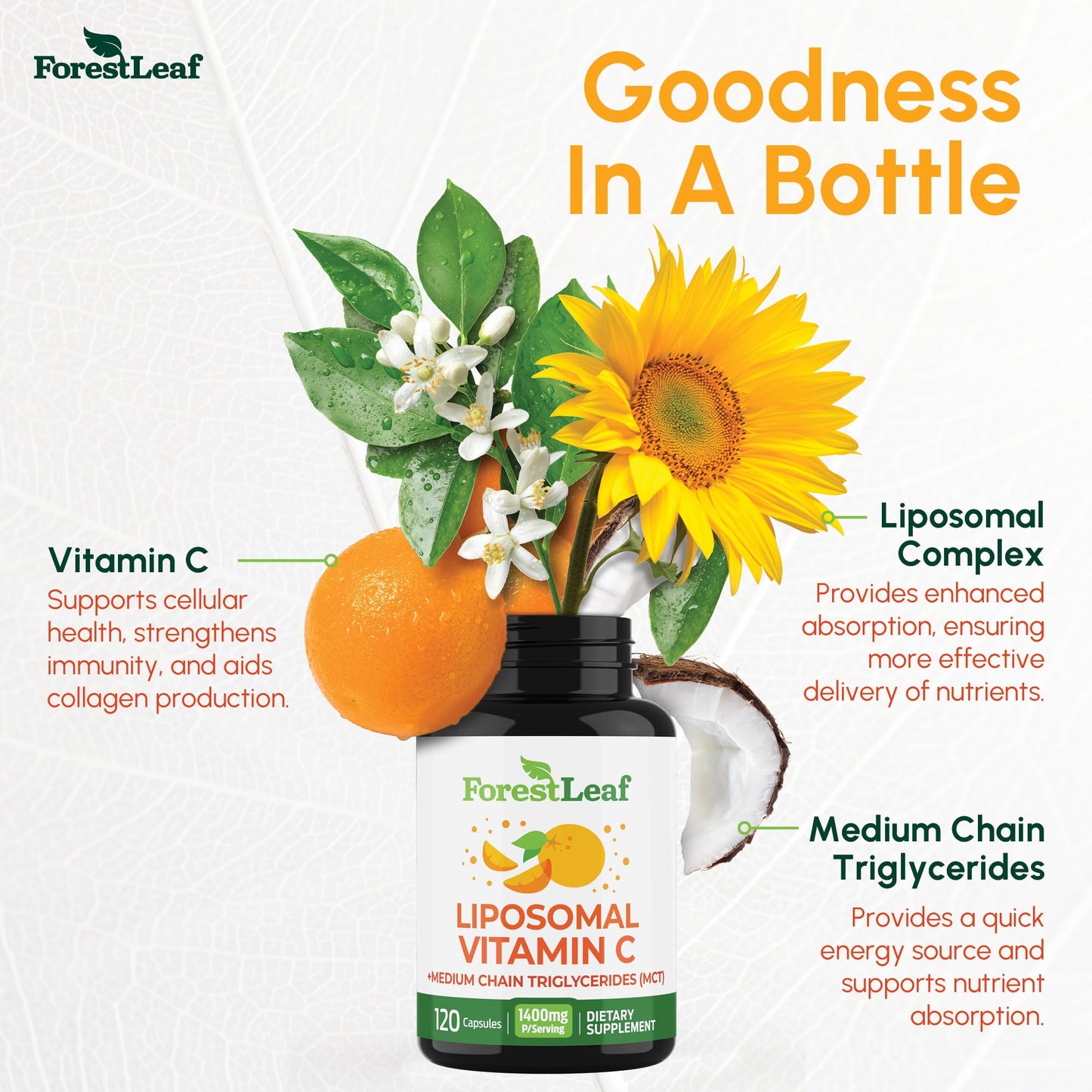 Pre-Order | Arrives in 5–10 Days – ForestLeaf Liposomal Vitamin C 1000mg Capsules | High Dose Vitamin C Liposomal Supplement w Coconut Oil Fatty Acids | Fast Absorption | Immune Support, Antioxidant, Collagen Production | 120 Vegan Cap
