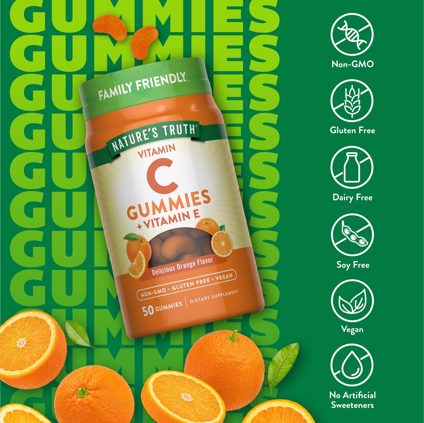 Nature's Truth Vitamin C Gummies | 50 Count | with Vitamin E | Orange Flavor | Vegan, Non-GMO & Gluten Free Supplement