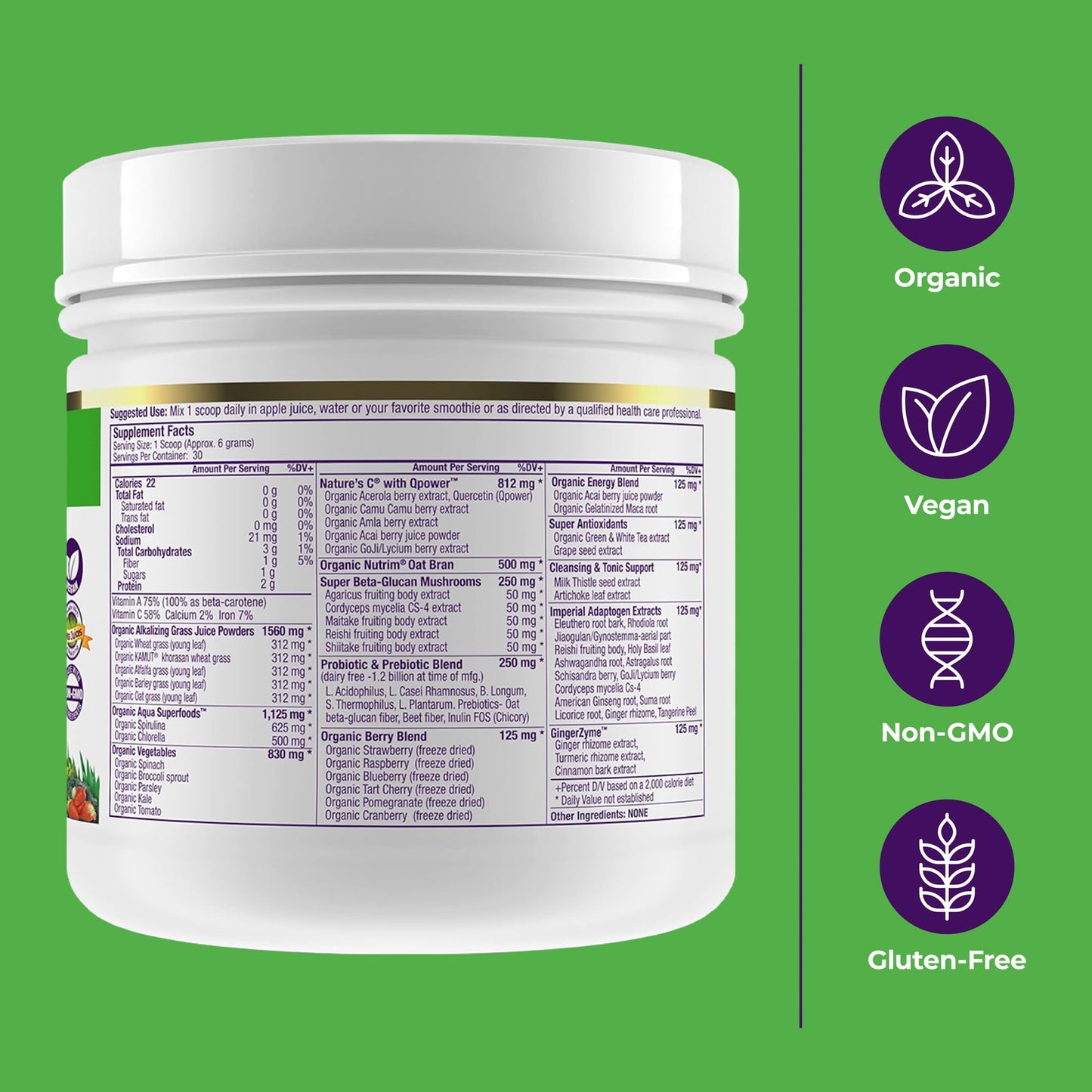 Paradise, ORAC Energy Greens Powder Extract, Super Antioxidants, Probiotics for Gut Health & Digestion, Vitamin C for Immunity, with Spirulina & Chlorella, Non-GMO, Gluten Free, 30 Servings