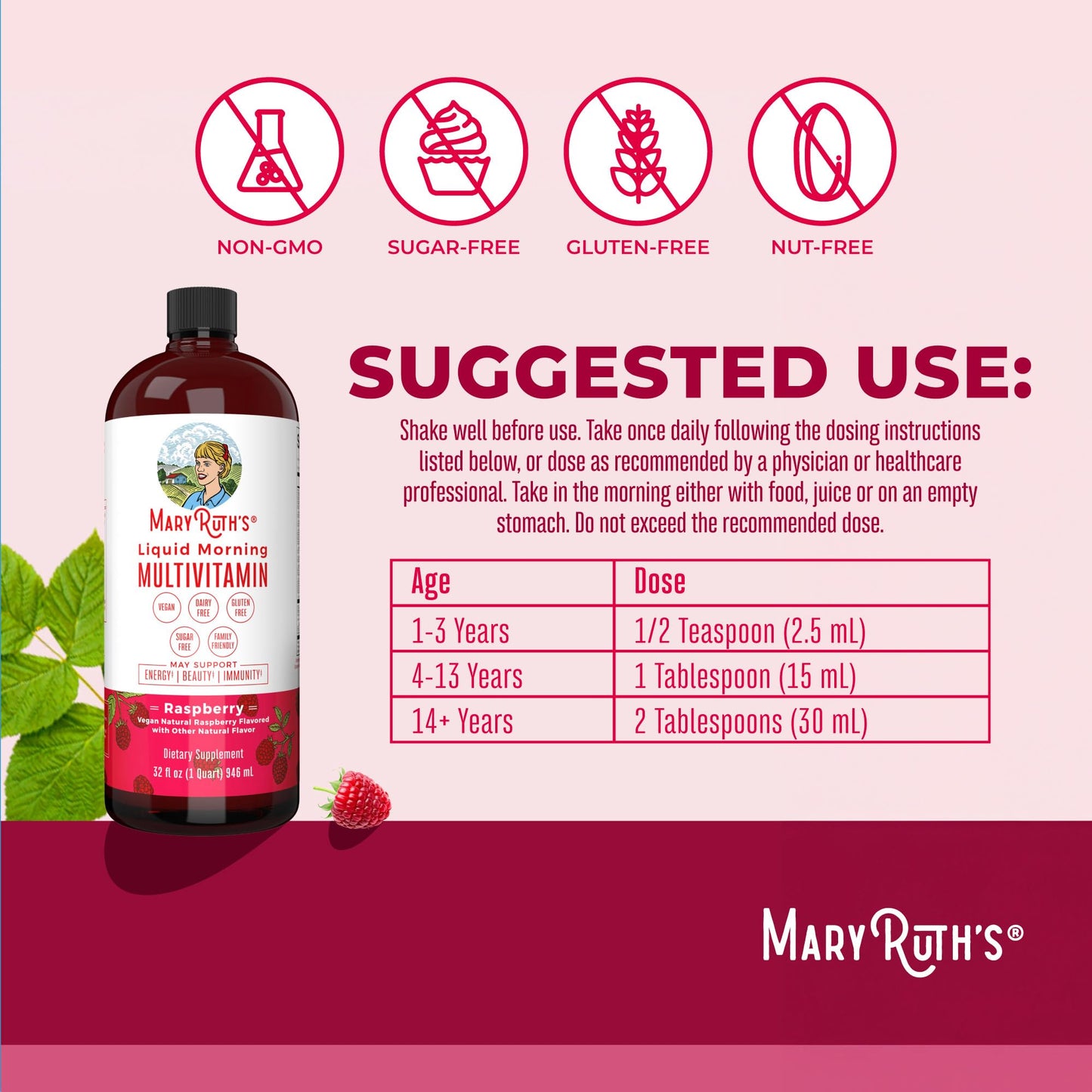 Multivitamin for Women, Men & Kids by MaryRuth's | Liquid Morning Multivitamin | Mens, Womens Vitamins | Vitamin A C D E B6 B12 Biotin Zinc | Beauty | Vegan | Non-GMO | Gluten Free | 32 Servings
