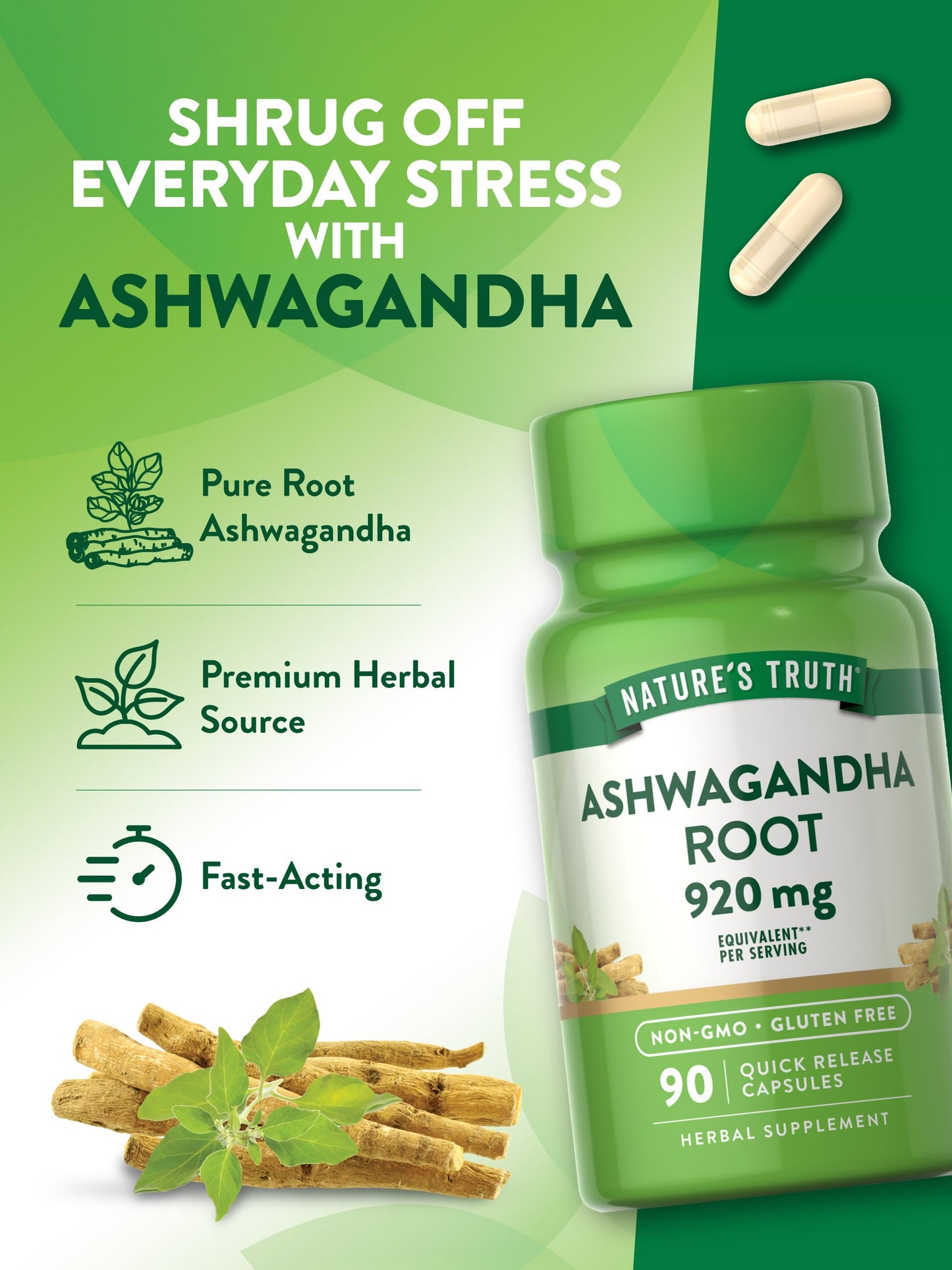 Nature's Truth Ashwagandha Supplement Capsules | 920 mg | 90 Count | Non-GMO & Gluten Free