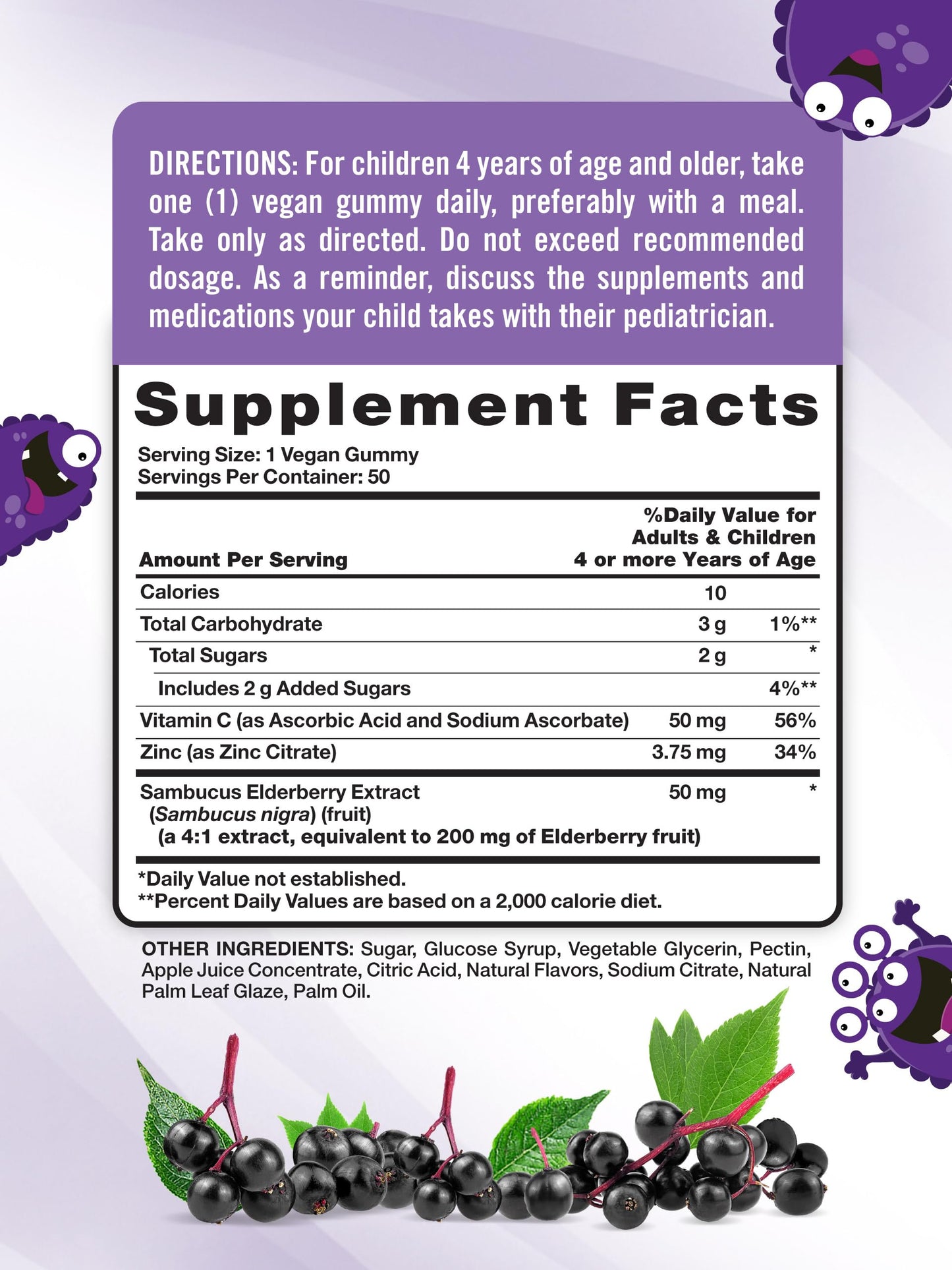 Nature's Truth Kids Elderberry Gummies | 50 Count | with Zinc and Vitamin C | Vegan, Non-GMO & Gluten Free Supplement