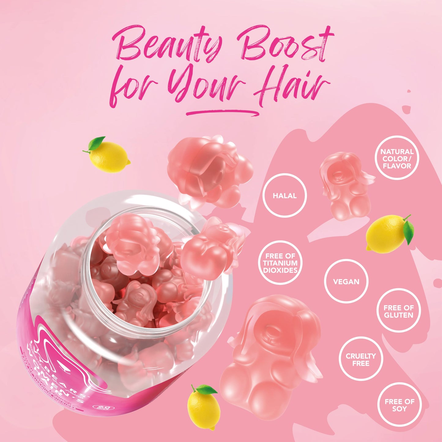 IvyBears Women’s Hair Vitamin Gummies with Complex Biotin, Collagen, Folic Acid, Vitamin B7, and Keratin for Hair, Skin & Nails - Vegan Hair Growth & 100% Vitamin Boost - 60 Count, 1 Month Supply