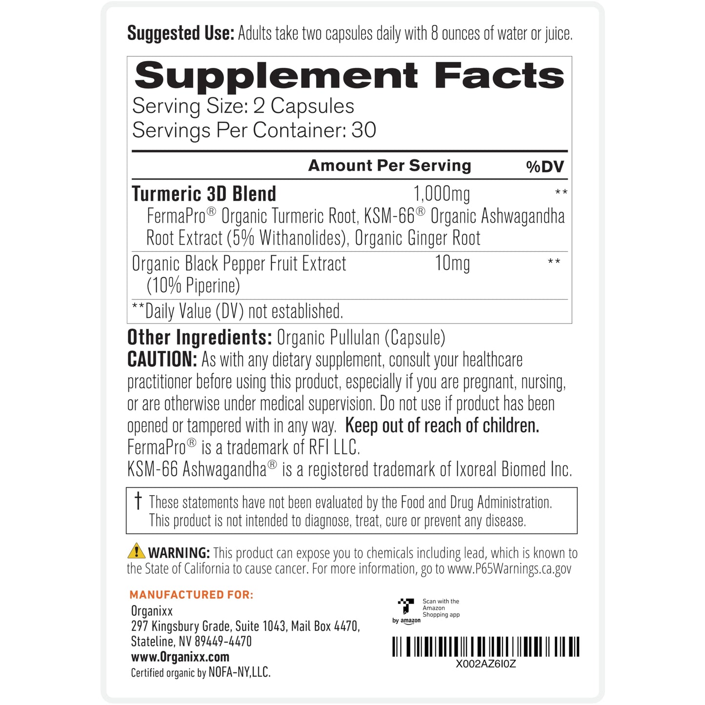 Organixx USDA Organic Turmeric Curcumin Supplement with Ashwagandha, Vitamin D, Turmeric & Ginger – Immune & Joint Support, Fermented for Maximum Bioavailability, 60 Vegetarian Capsules