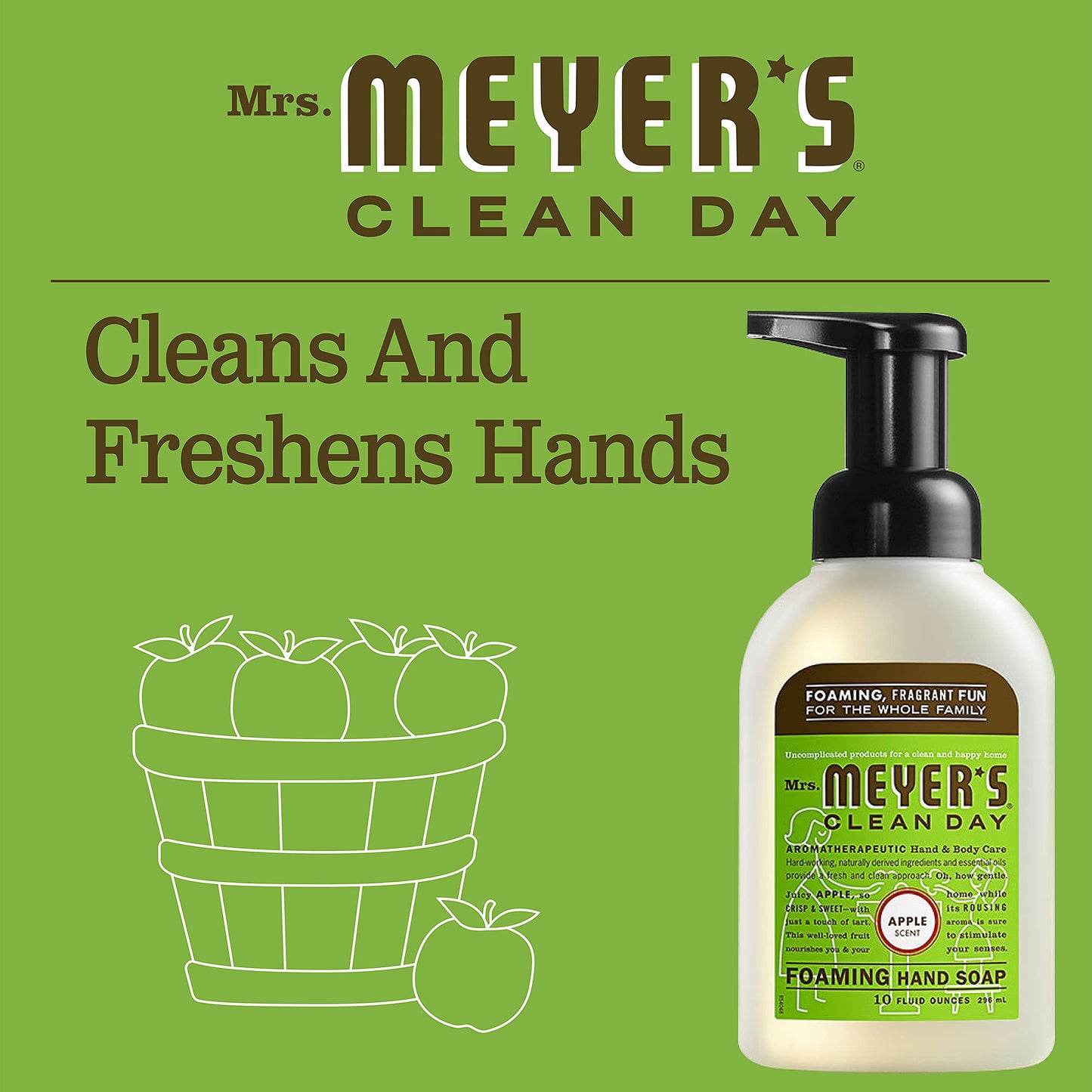 Mrs. Meyer's Foaming Hand Soap, Biodegradable Hand Wash Made with Essential Oils, Apple, 296 mL