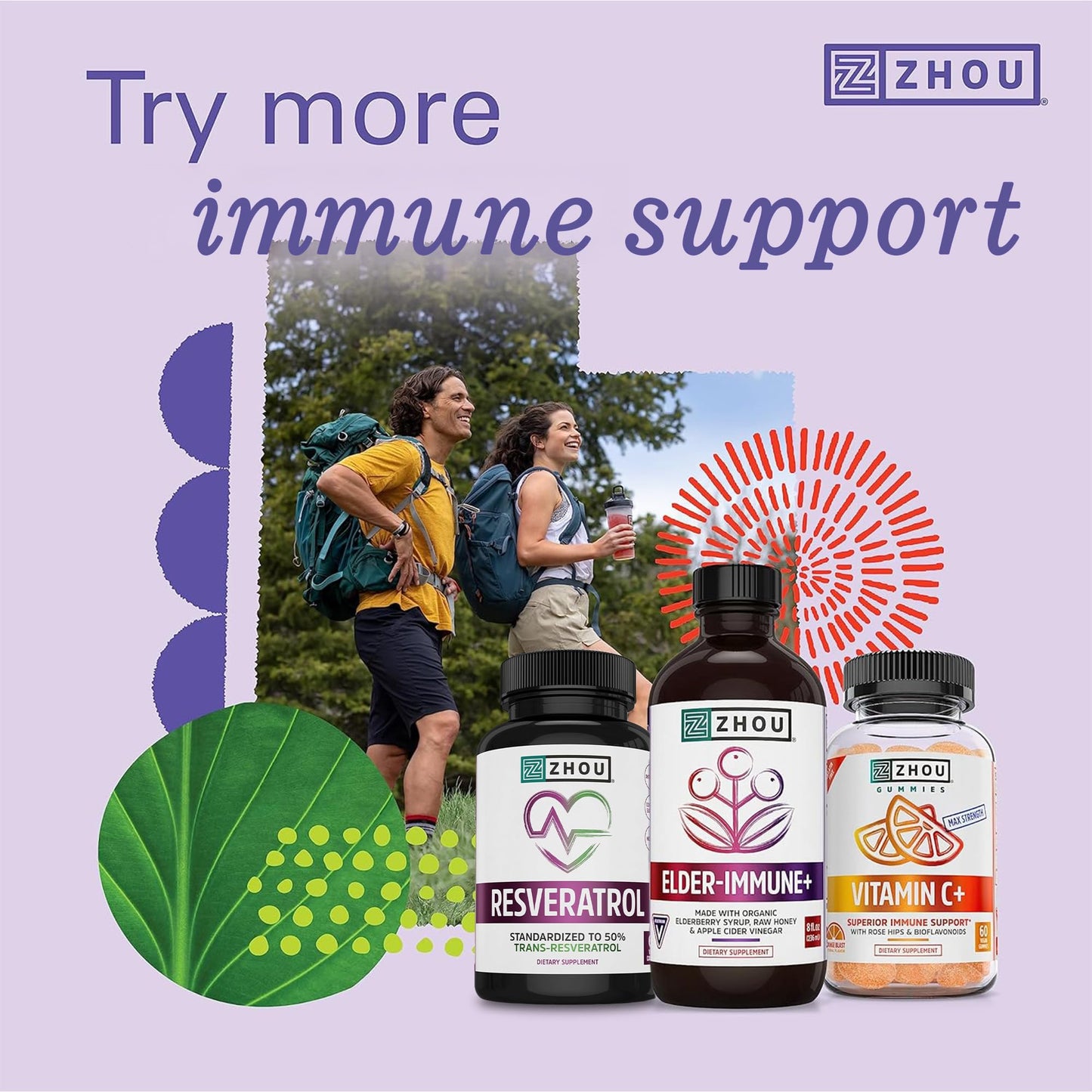 Zhou Elder-Mune Elderberry Gummies - Elderberry Vitamin C and Zinc, Daily Immune Support Supplemenet for Women & Men, Chewable Natural Black Elderberry for Adults & Children 4 & Up - 60 Gummies
