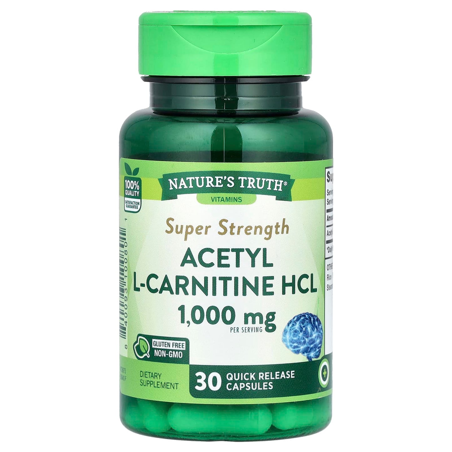 Nature's Truth
Acetyl L-Carnitine HCL, Super Strength, 1,000 mg, 30 Quick Release Capsules (500 mg per Capsule)