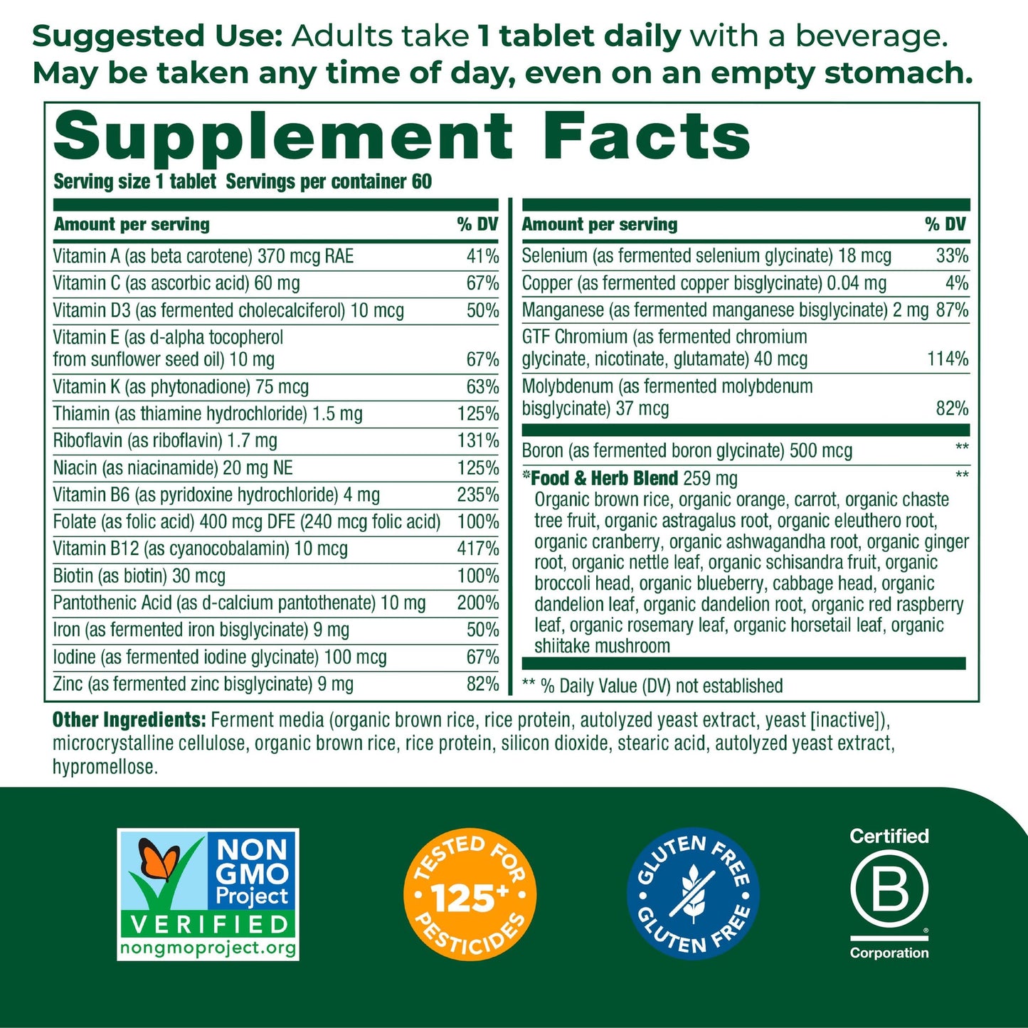 MegaFood Womens Multivitamin One Daily - Multivitamin for Women - Vitamin C, Vitamin D, Iron & B Vitamins - Bone, Energy Metabolism & Immune Support - Vegetarian, GlutenFree - 60 Tablets, 60 Servings