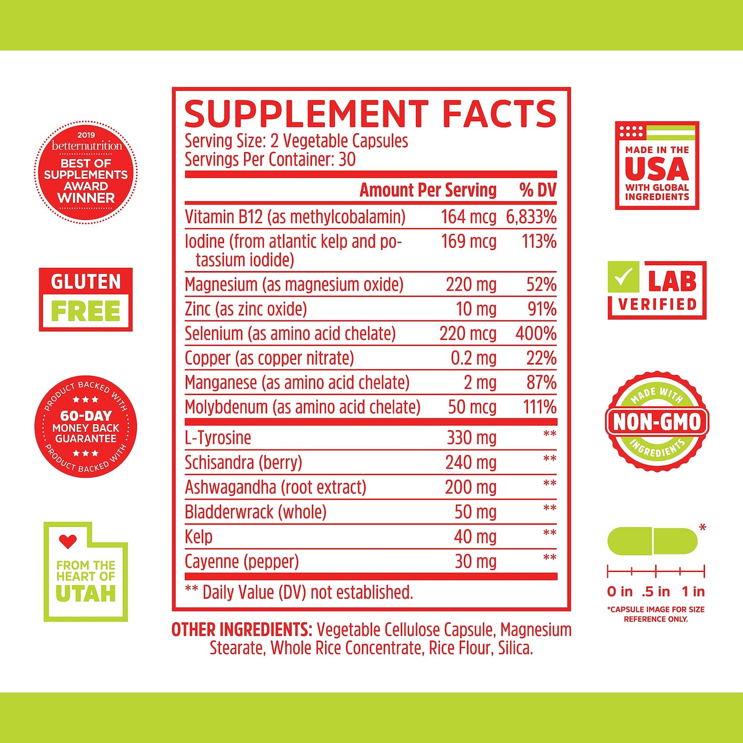 Zhou Thyroid Support - Thyroid Supplement for Women & Men with Zinc, Iodine, & Selenium, Metabolic Health Thyroid Complex with Ashwagandha, Kelp - 60 Veggie Capsules (Pack of 1)