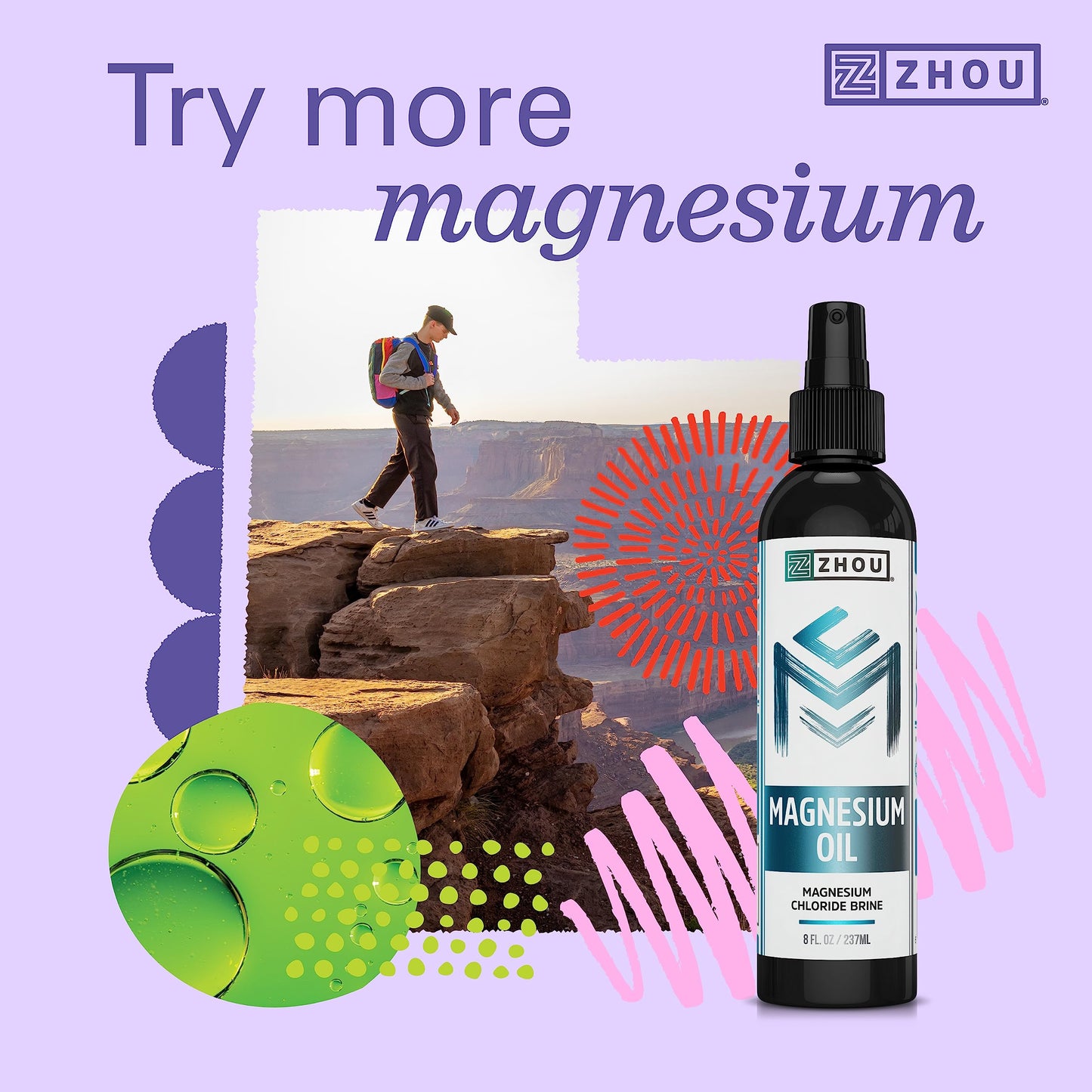 Zhou Magnesium Glycinate - Pure Mag Glycenate Supplement for Men & Women, Natural Sleep Aid, Heart Health Support, Muscle Relaxation & Vitality - 180 Vegan Friendly Capsules