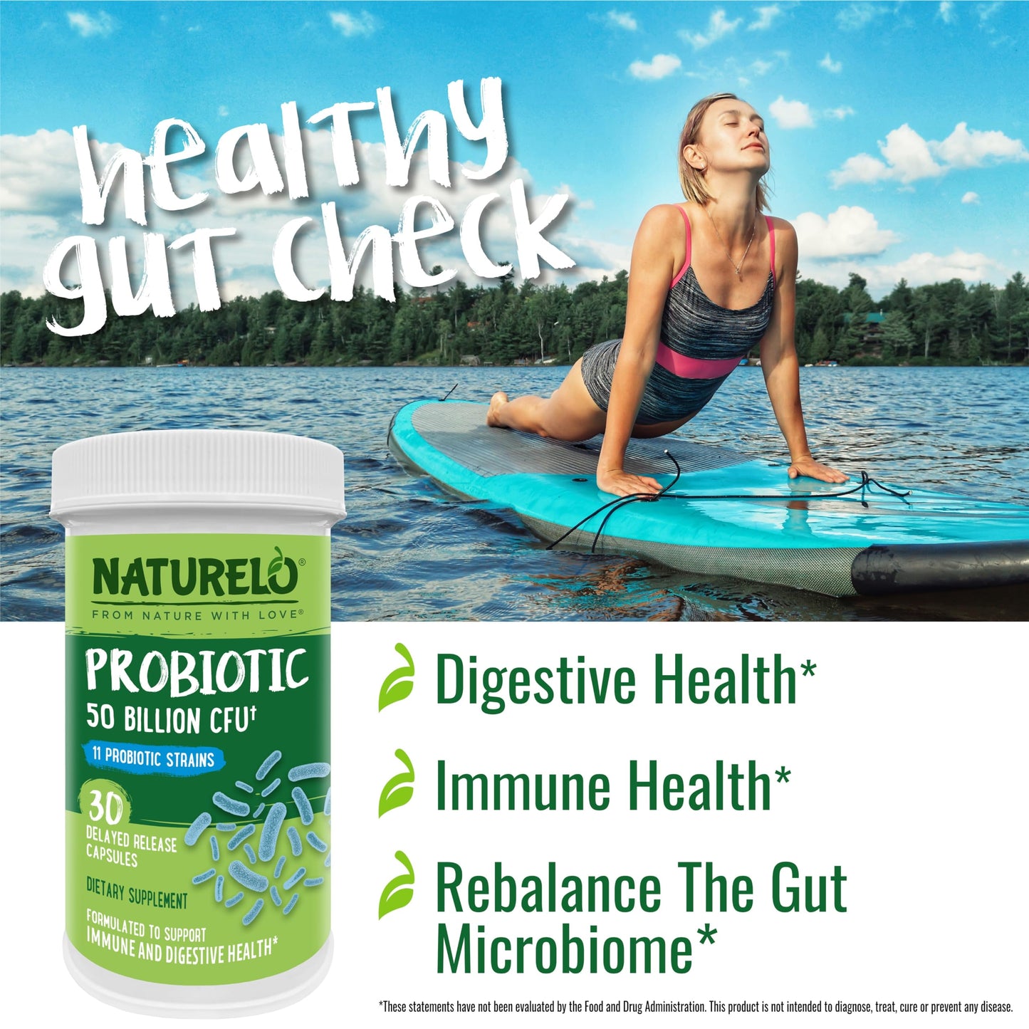 NATURELO Probiotics for Digestive Health - 50 Billion CFU, 11 Strains Daily Supplement - Boosts Immune System, Delayed Release, 30 Vegetarian Capsules