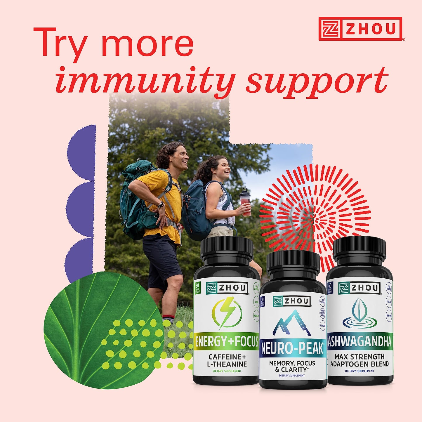Zhou Vitamin C+ Gummies - Vitamin C Gummies for Adults and Kids, 270 mg per Gummy with Bioflavinoids and Acerola for Immune Support - 60 Vegan Gummies
