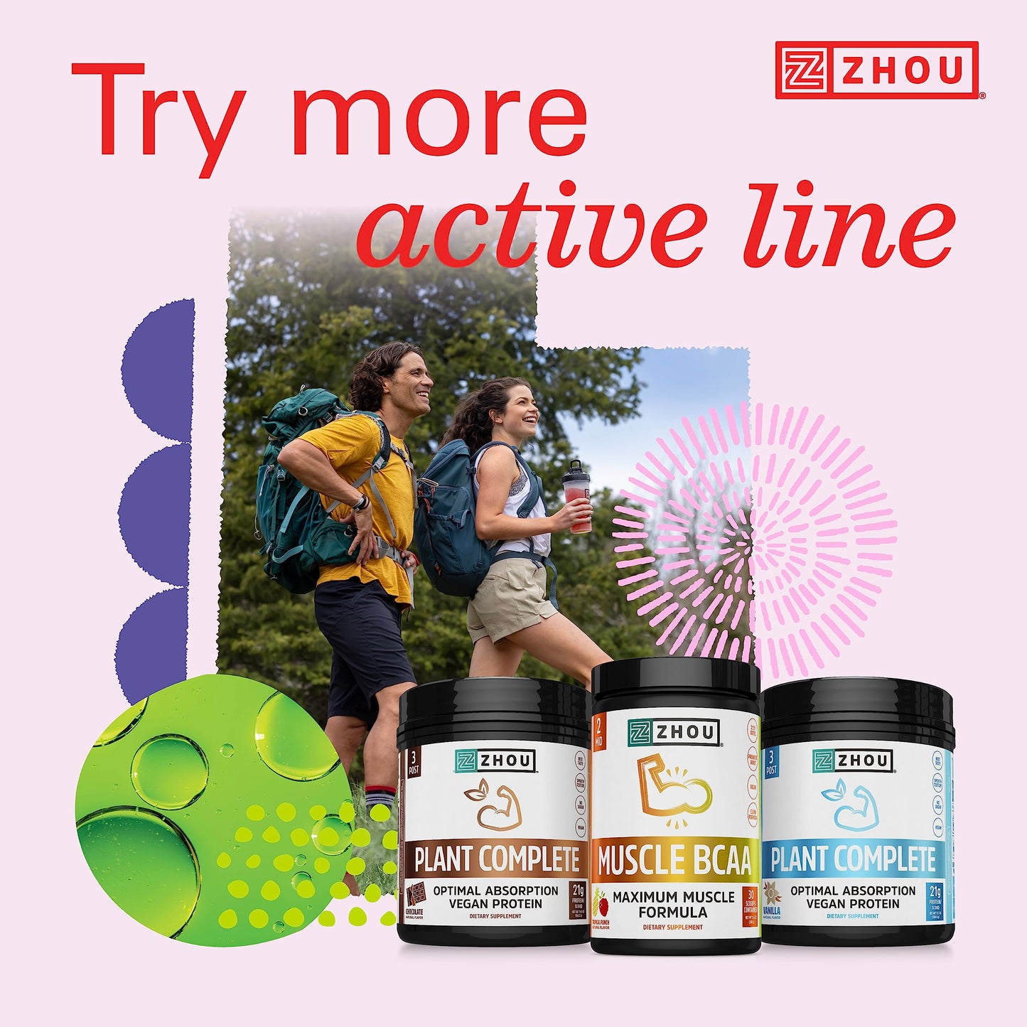 Zhou Lite Up - Non Stim Powder, Nitric Oxide Stim Free Supplement for Men & Women, Caffeine Free Boost, Clean Formula - Berry Lemonade Flavor, 7.5 oz Jar (30 Scoops)