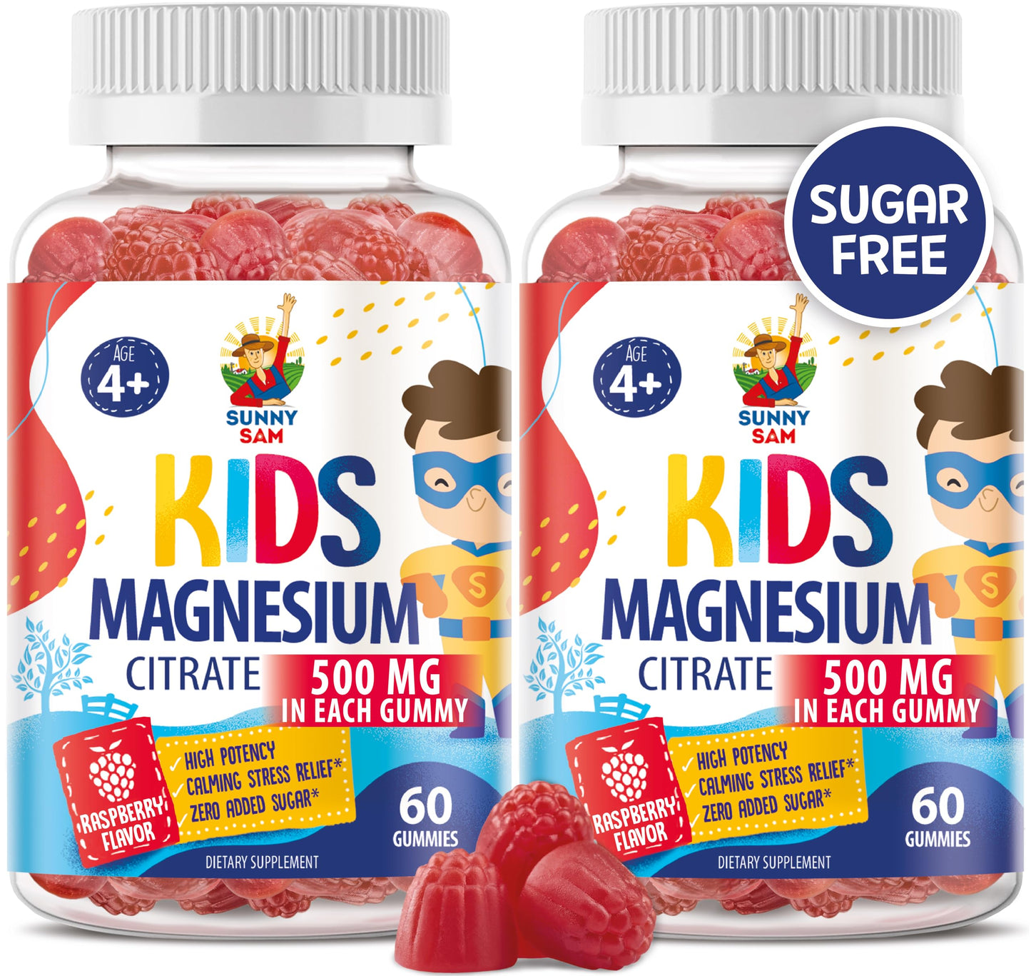 Sugar-Free Magnesium Gummies for Kids & Teens - 500mg Calm Magnesium Citrate Gummies - Chewable Magnesium Gummy Supplement for Sleep, Mood & Muscle Support