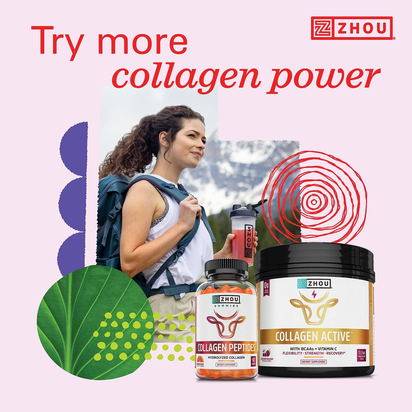 Zhou Collagen Peptides - Pure Hydrolized Collagen Powder for Women & Men, Grass Fed Natural Bovine Collagen for Skin, Hair Growth, Joints & Bones - 18 oz Jar (46 Servings)