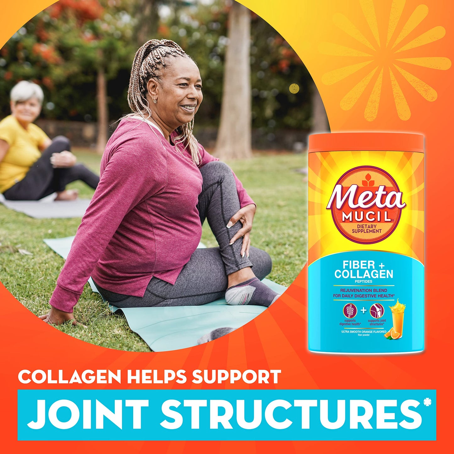 Metamucil Daily Fiber + Collagen, Psyllium Husk Powder, Plant Based, Sugar-Free with Stevia, 3-in-1 Fiber for Digestive Health, Orange Flavored, 90 Doses (29.8 OZ Fiber Powder)
