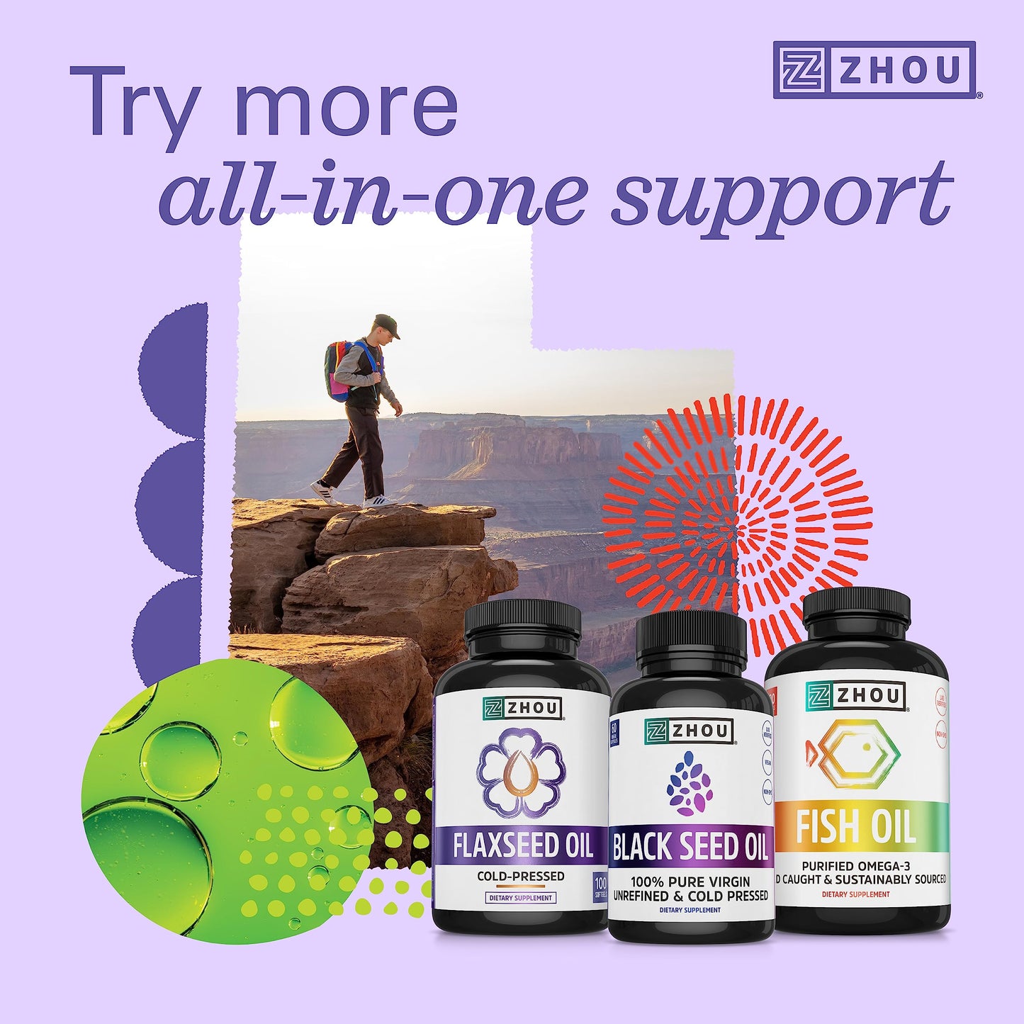 Zhou Black Seed Oil Capsules - Black Cumin Seed Oil Cold Pressed, Nigella Sativa, Pure Unrefined Blackseed, Premium Supplement for Health, Hair & Skin w/ Thymoquinone - 60 Capsules (Pack of 1)